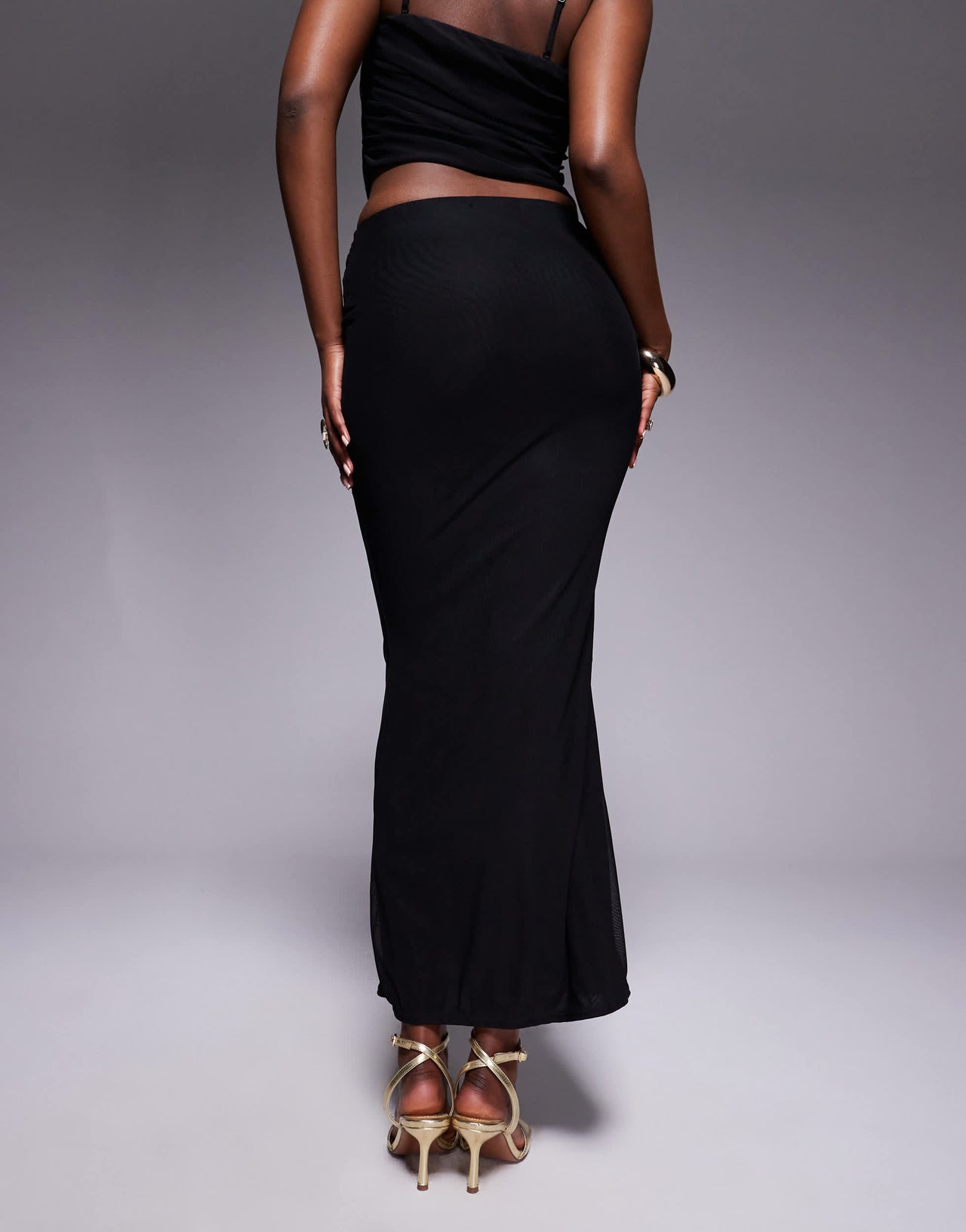 Missyempire slinky mesh overlay maxi skirt co-ord in black
