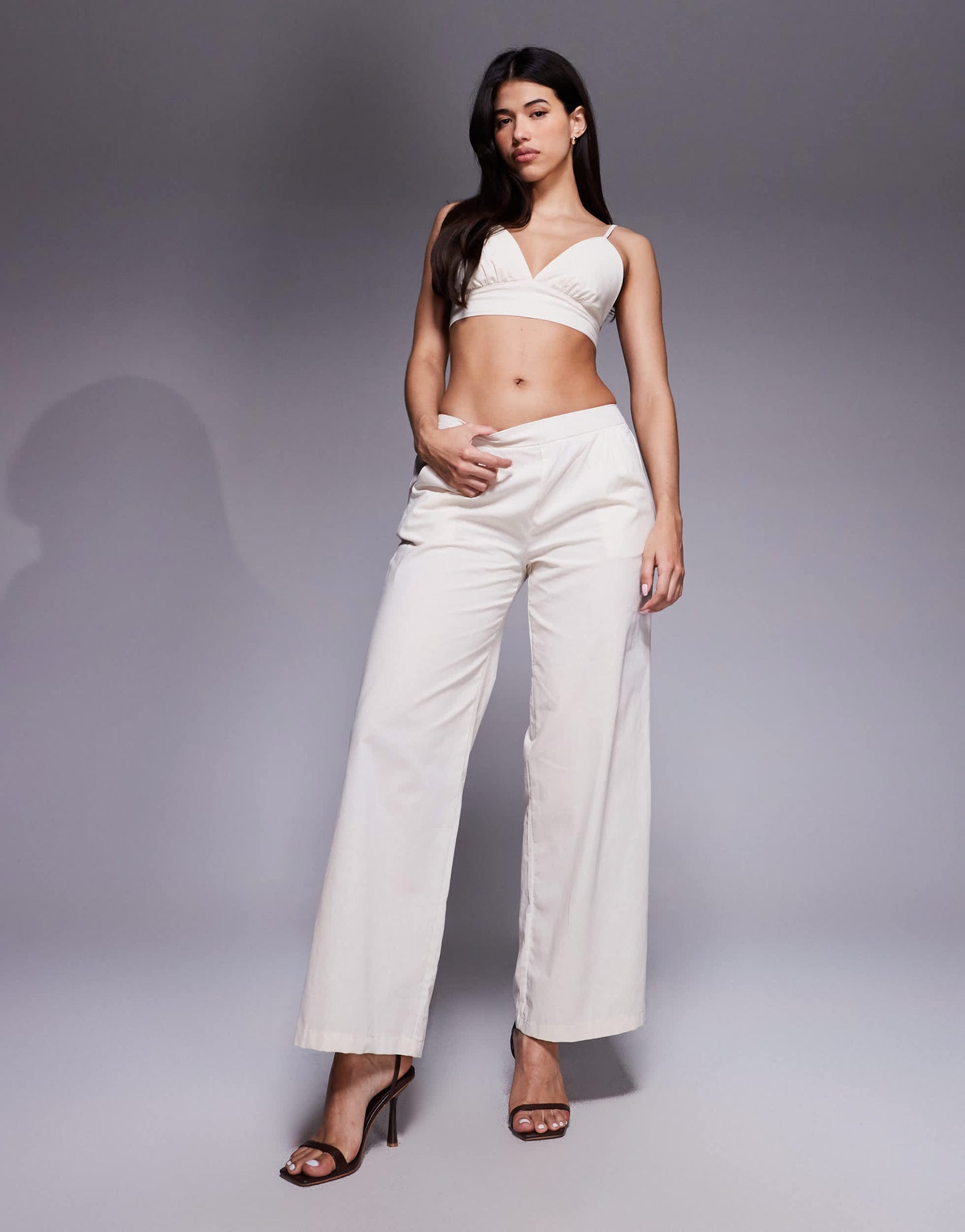 Missyempire linen look cropped cami bralette co-ord in cream
