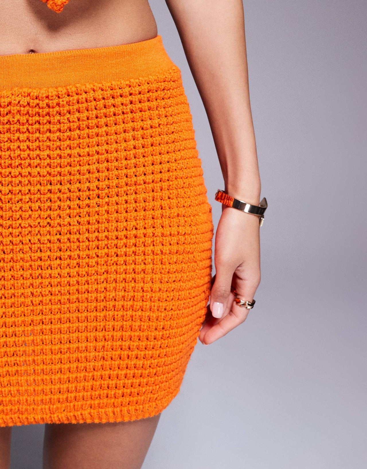 Missyempire crochet mini skirt co-ord in orange