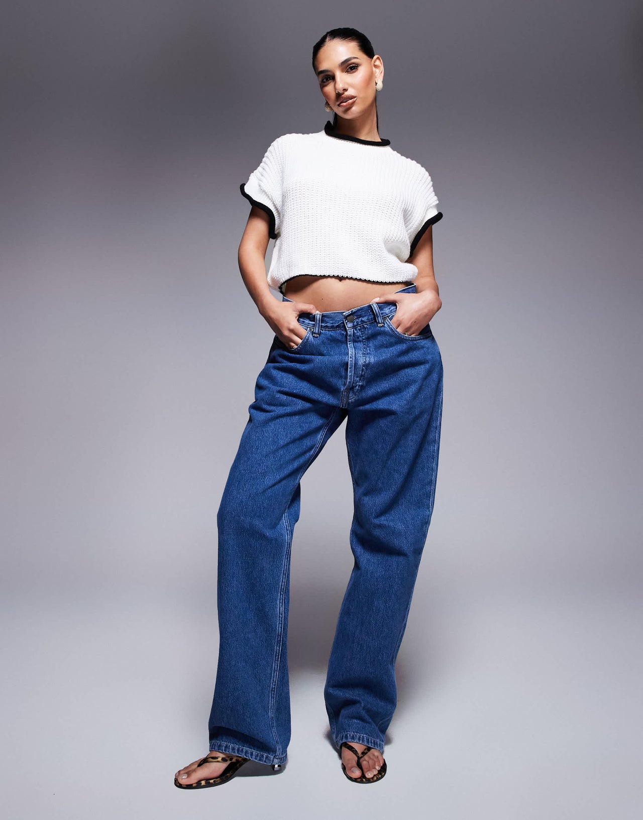 Missyempire cropped contrast trim jumper in cream