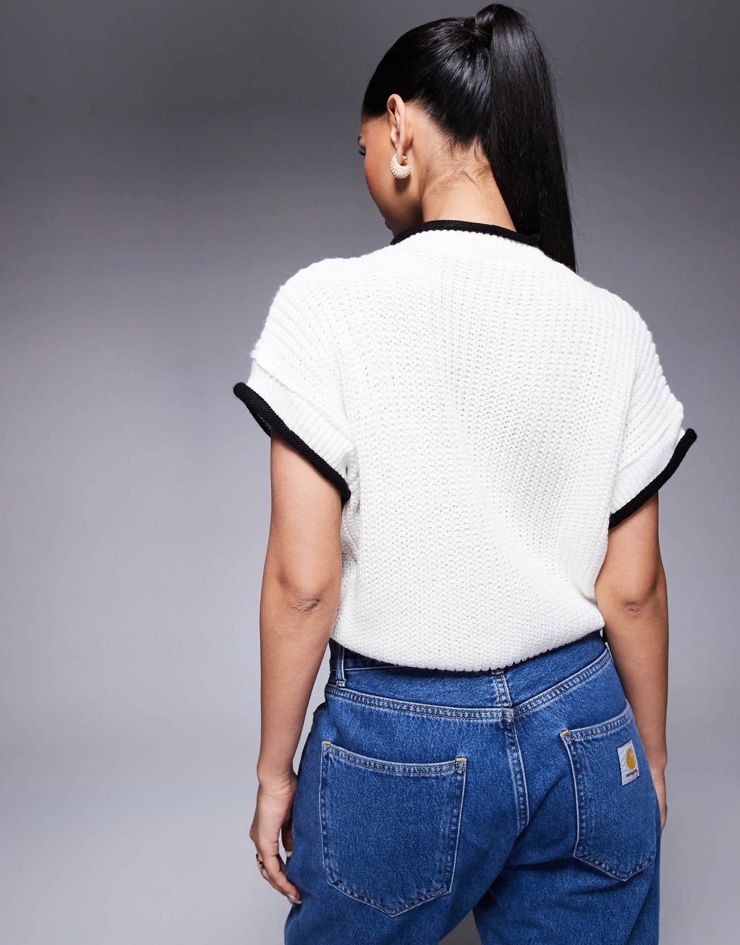 Missyempire cropped contrast trim jumper in cream