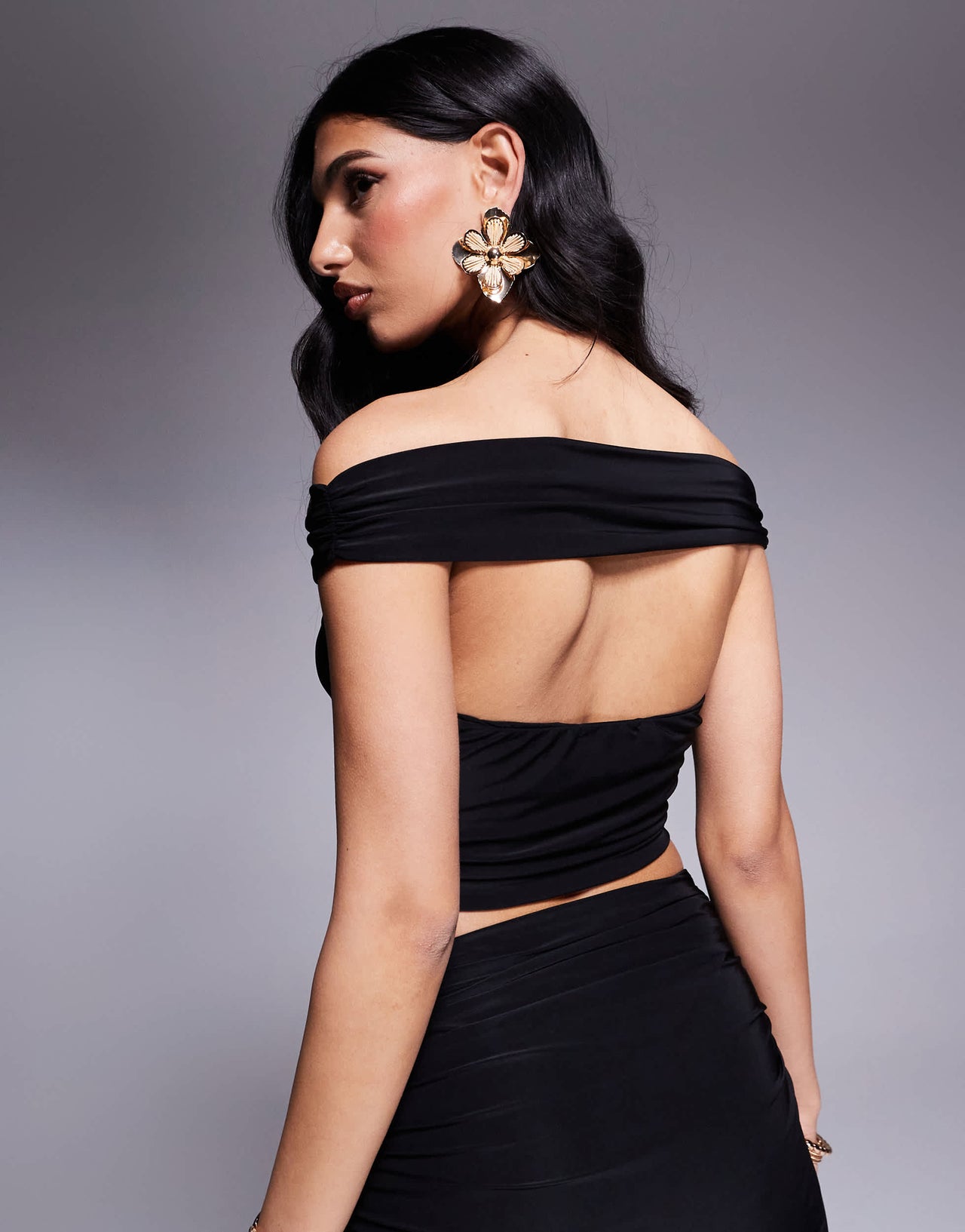 Missyempire slinky bardot cutout crop top co-ord in black