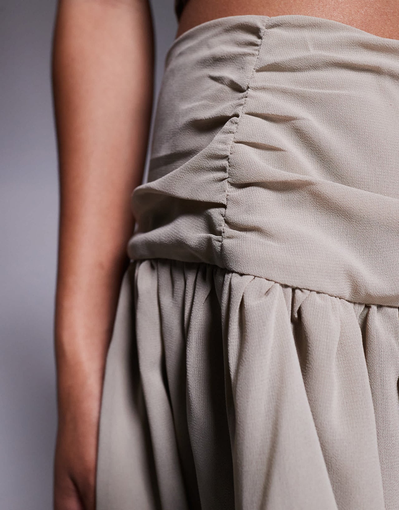 Missyempire chiffon asymmetric hem mini skirt co-ord in stone