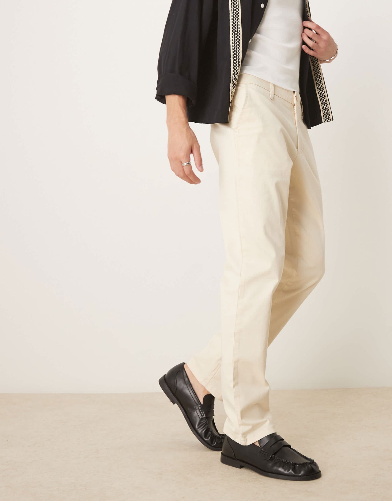 ASOS DESIGN slim flare smart trousers in biege