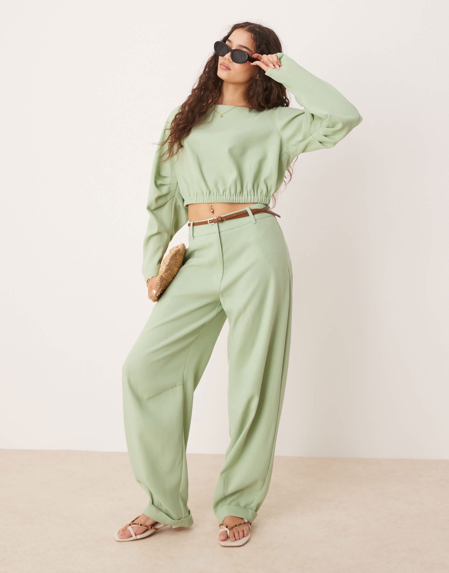 ASOS DESIGN tailored extreme barrel trousers co-ord in green