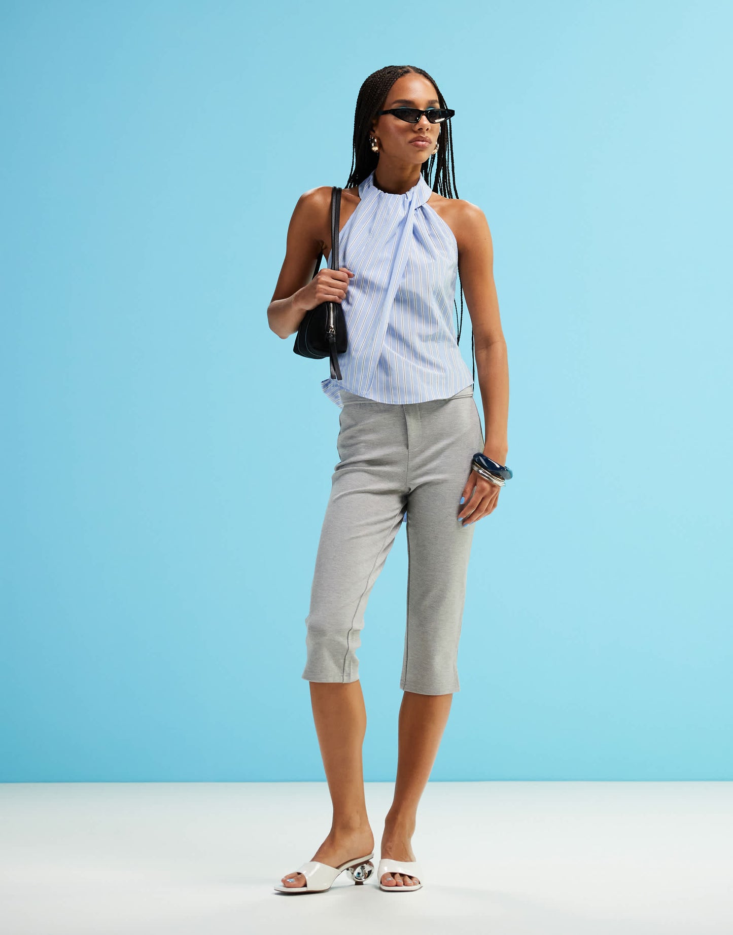ASOS DESIGN halterneck tie back poplin top in stripe