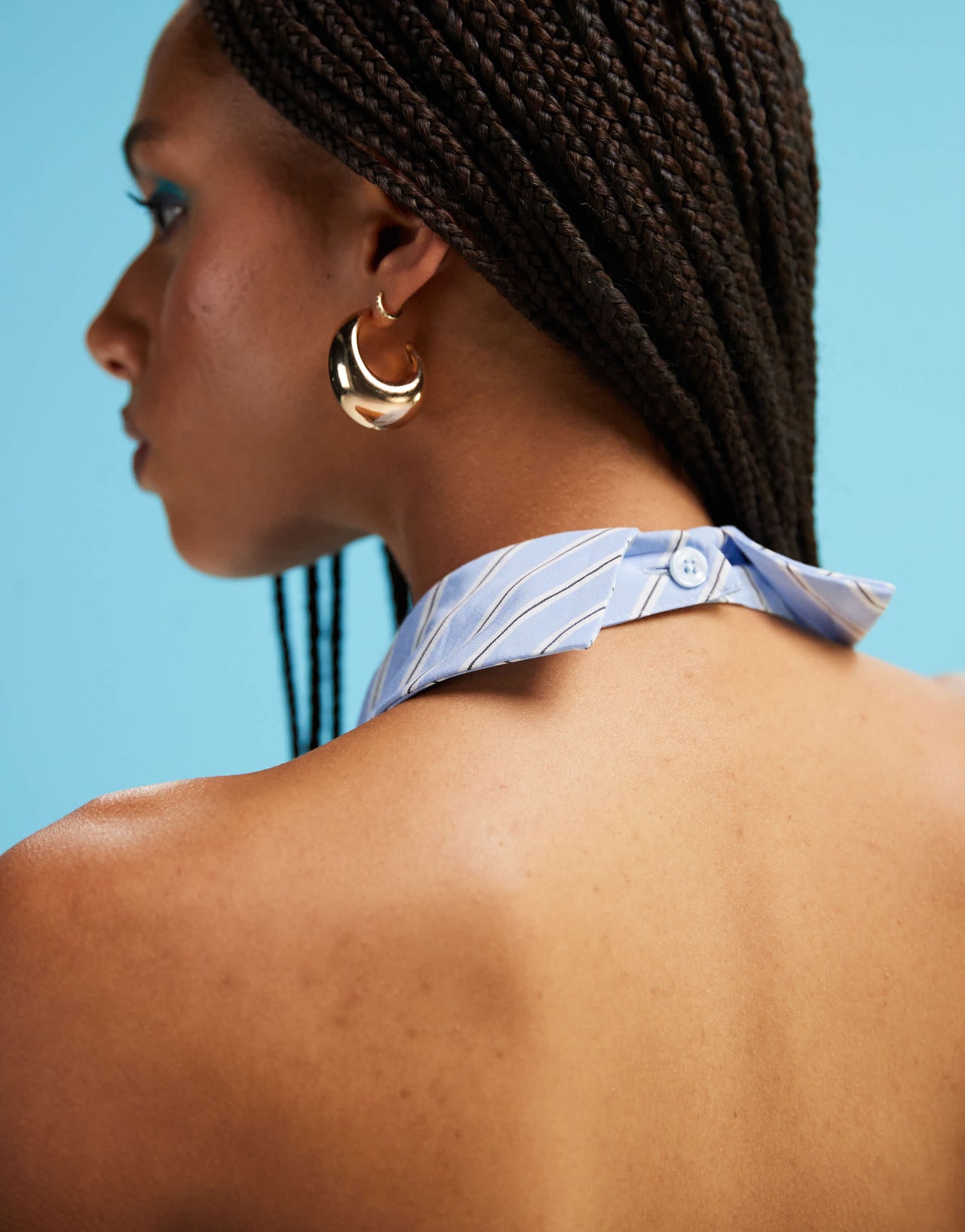 ASOS DESIGN halterneck tie back poplin top in stripe