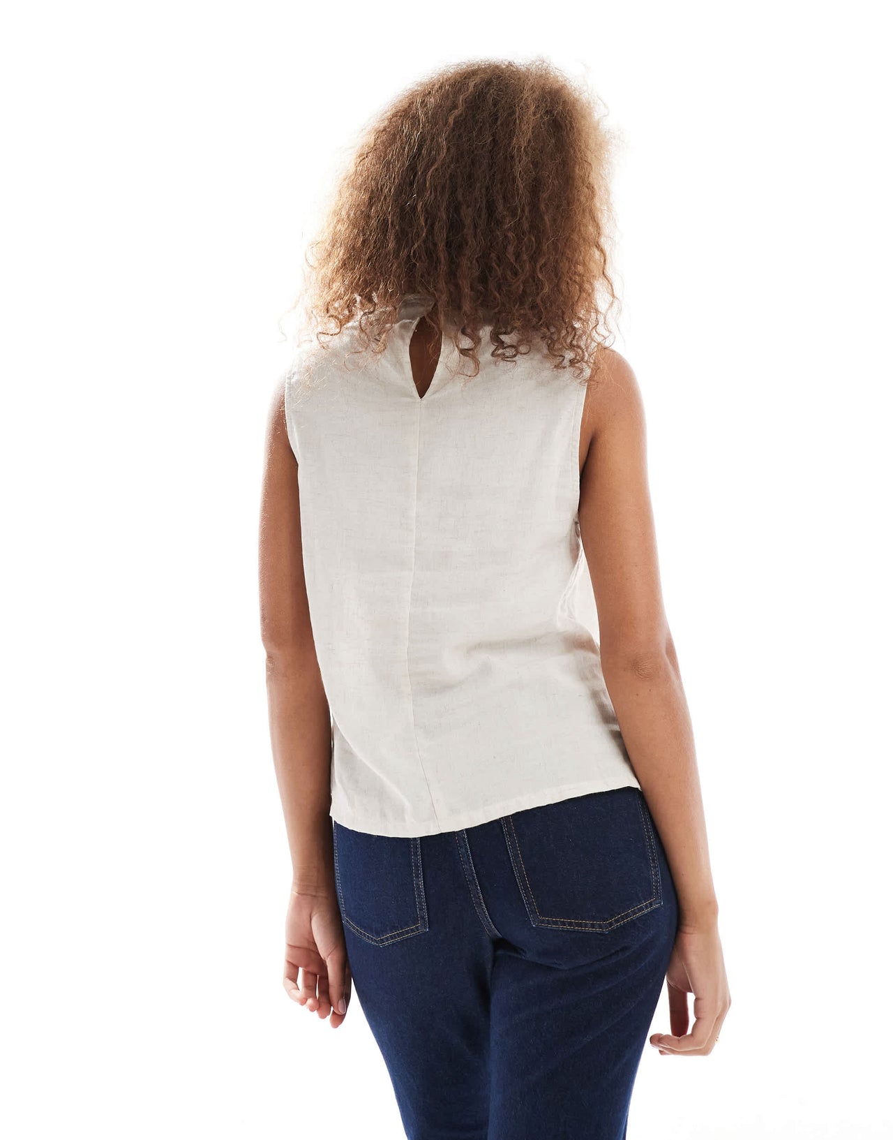 ASOS DESIGN cowl neck sleeveless top in linen blend in stone