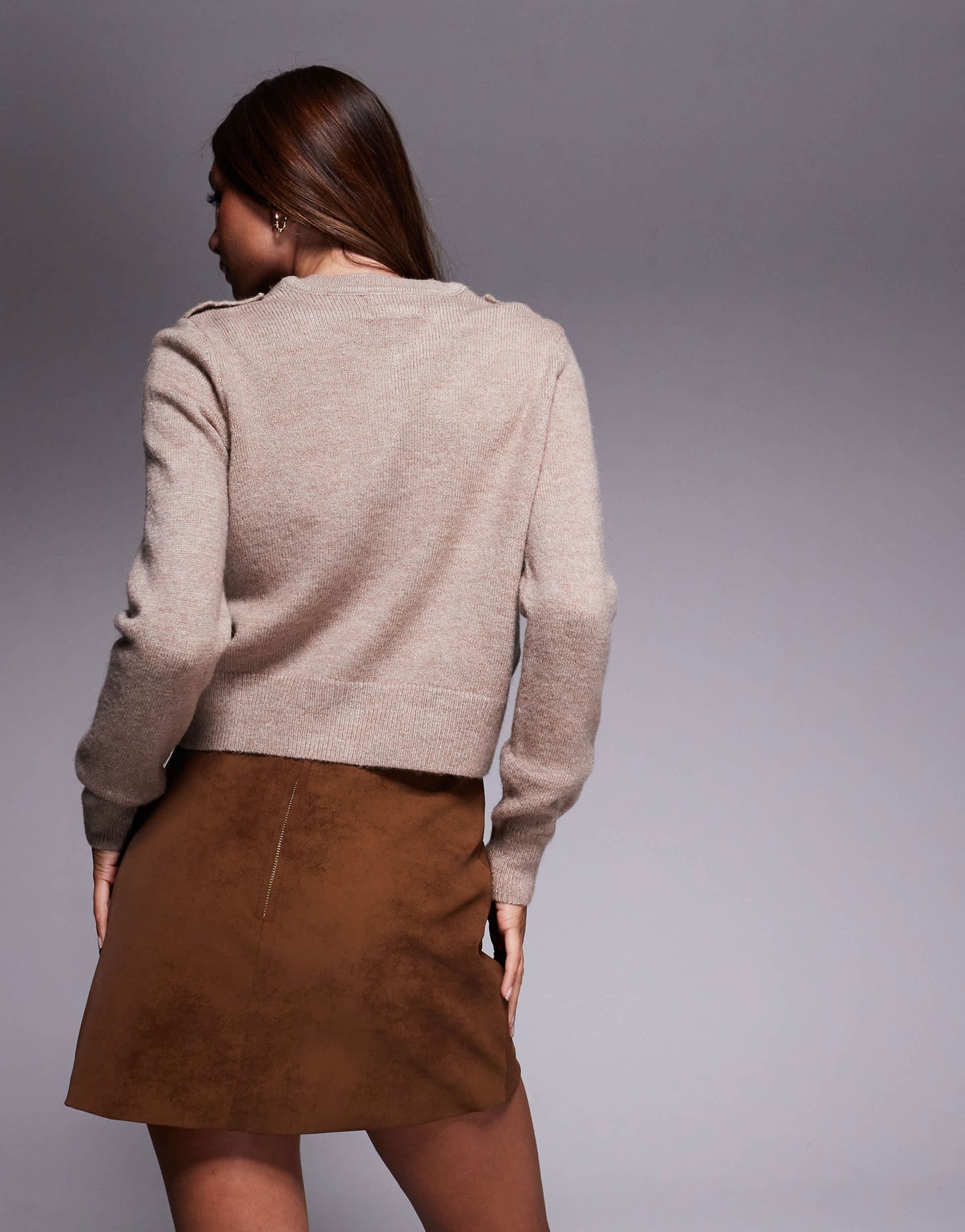ASOS DESIGN faux suede stud detail mini skirt in brown