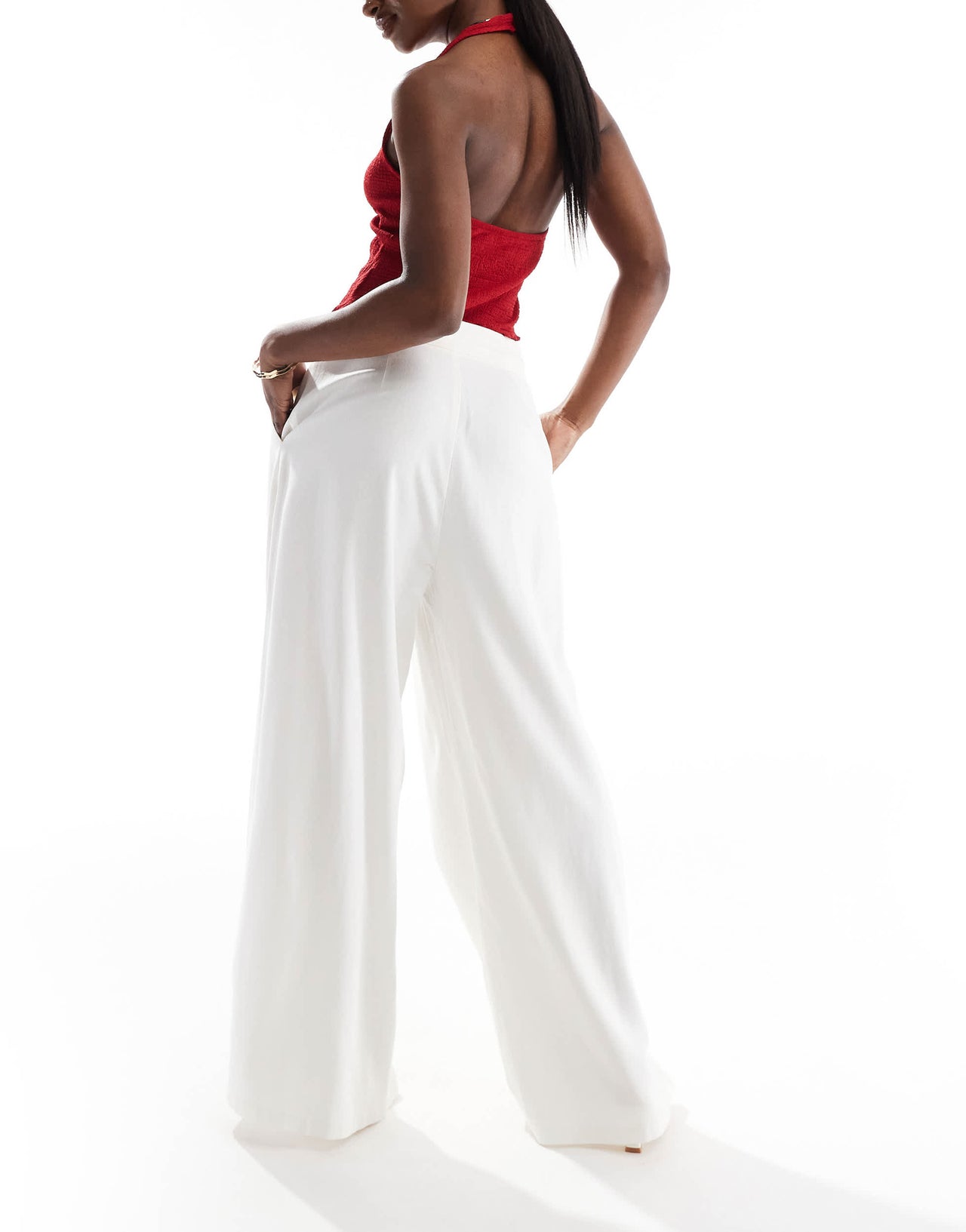 Stradivarius cross waist trouser in  white