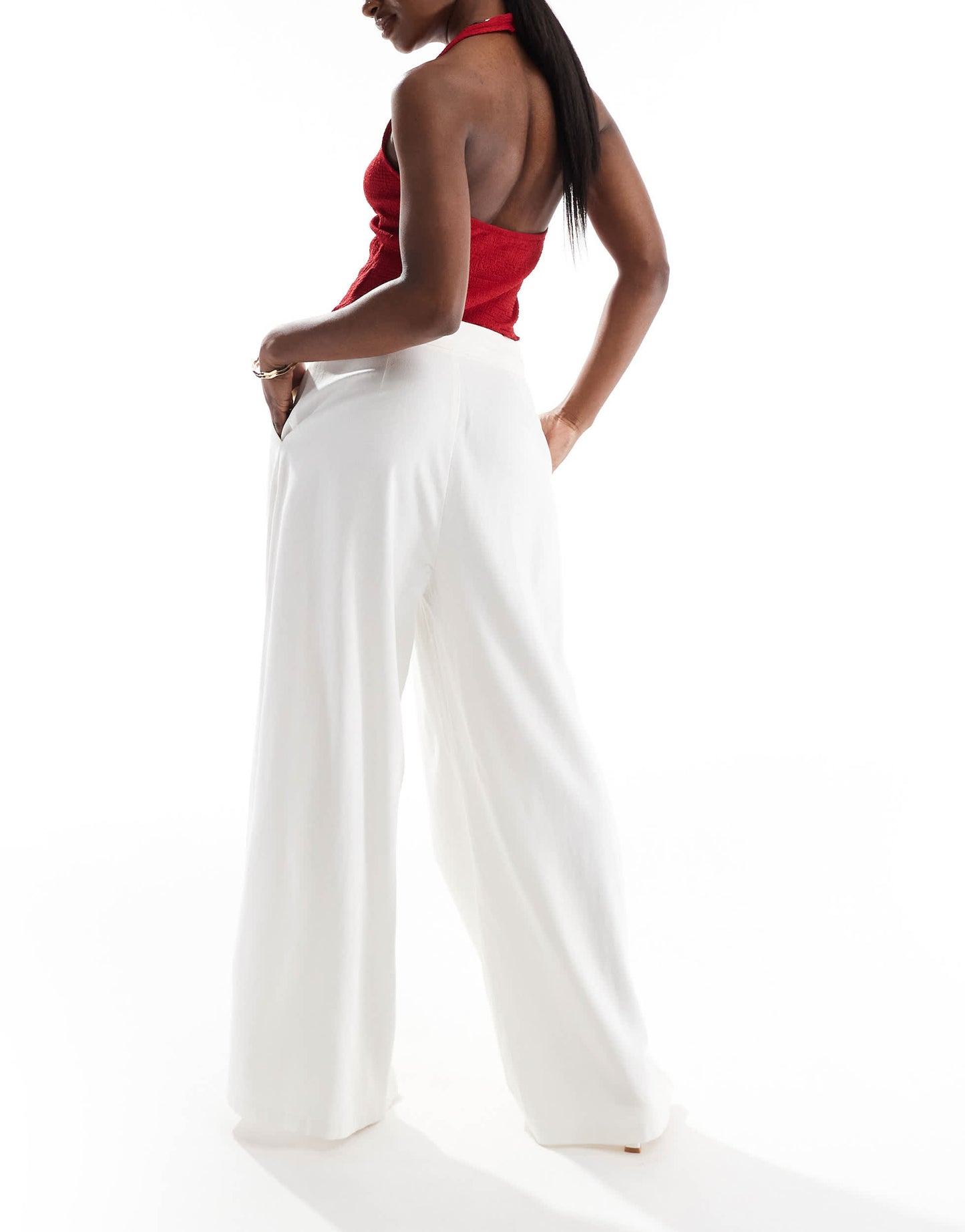 Stradivarius cross waist trouser in  white