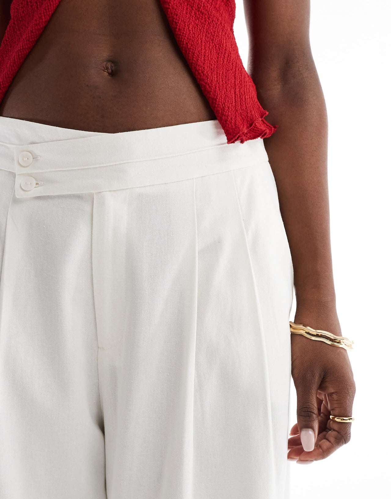 Stradivarius cross waist trouser in  white