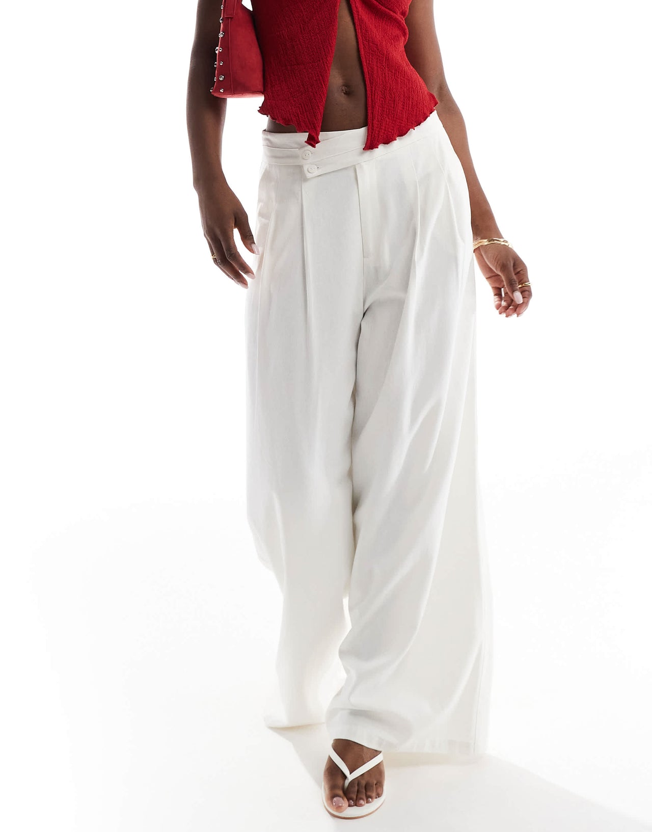 Stradivarius cross waist trouser in  white