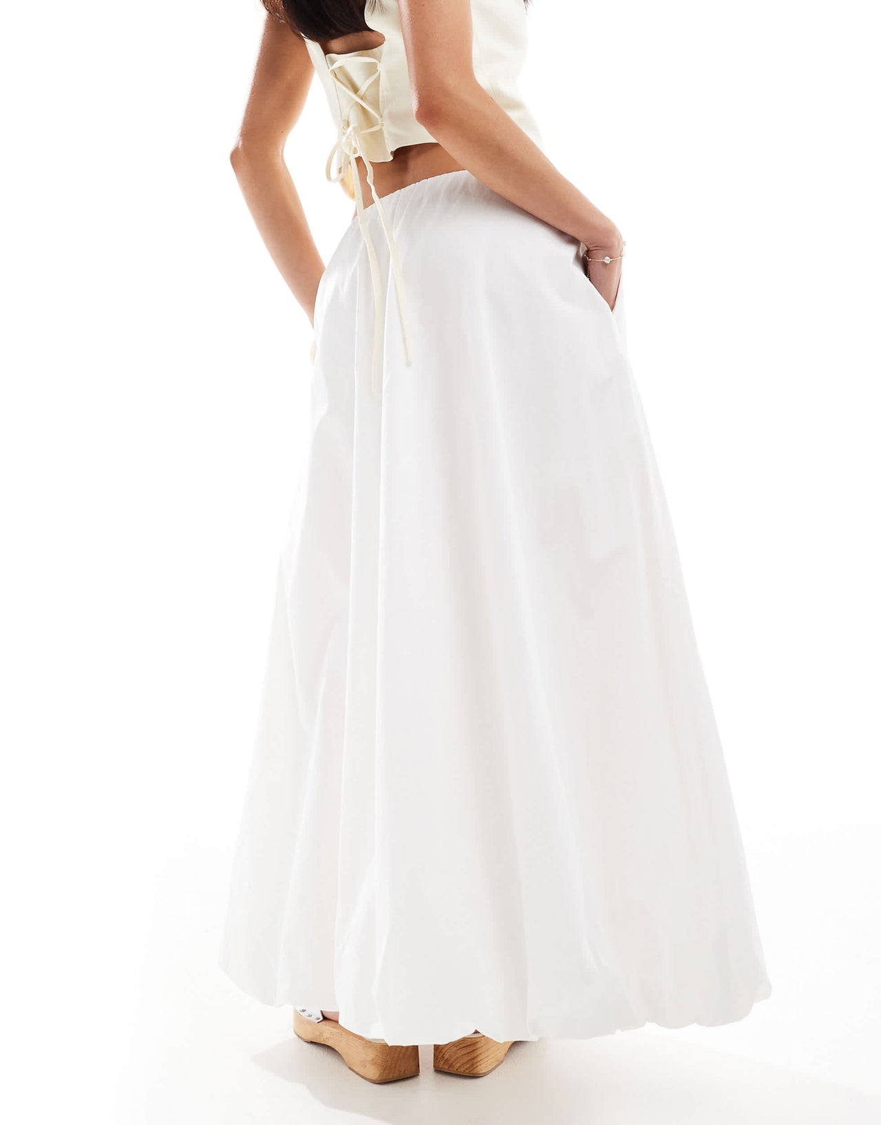 Stradivarius bubble hem midi skirt in white