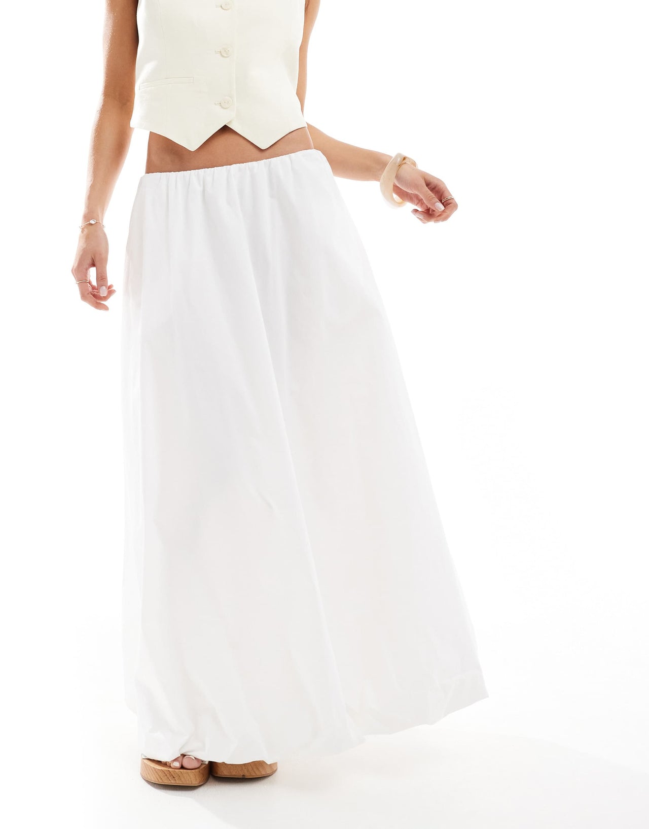 Stradivarius bubble hem midi skirt in white