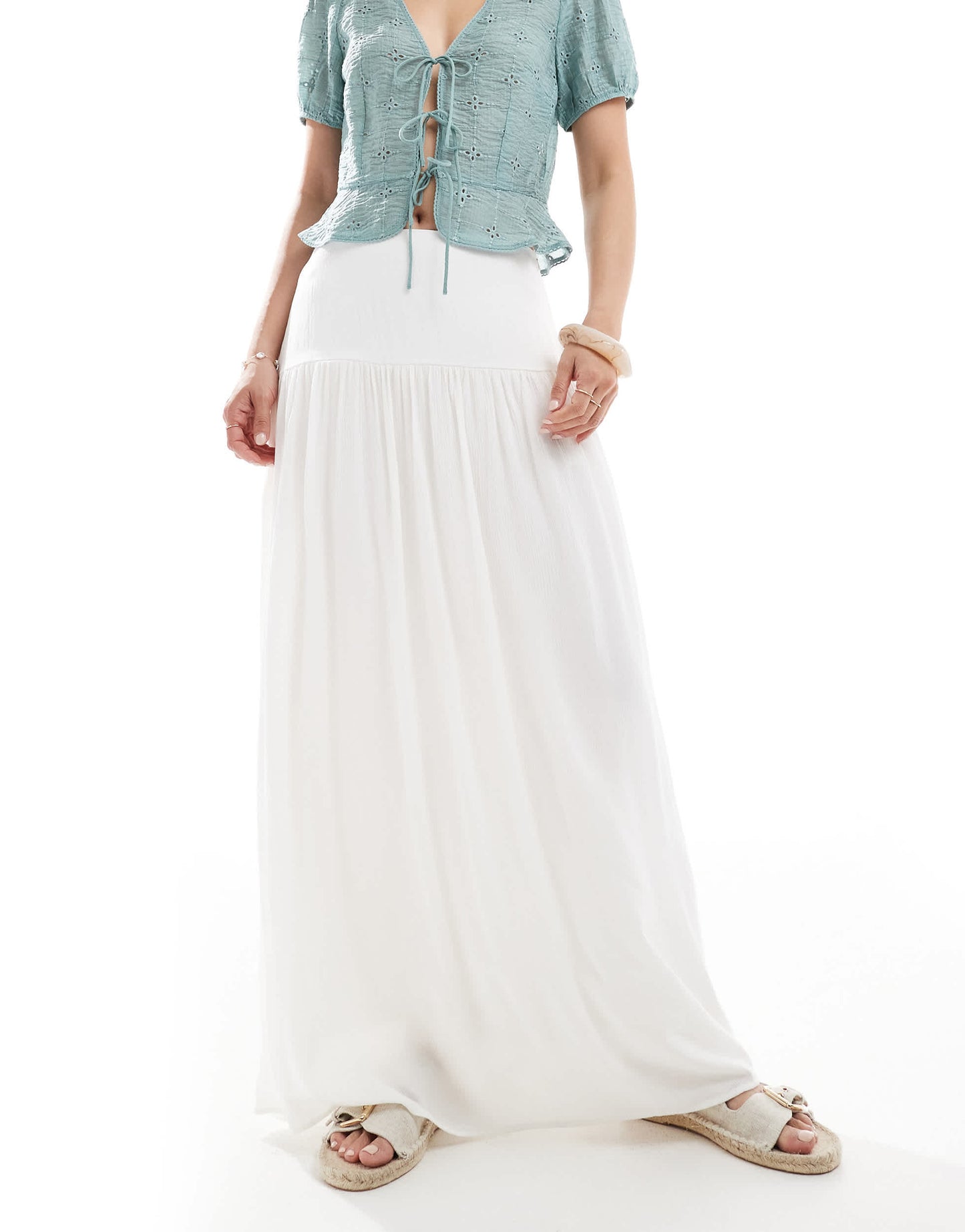 Stradivarius maxi skirt in white