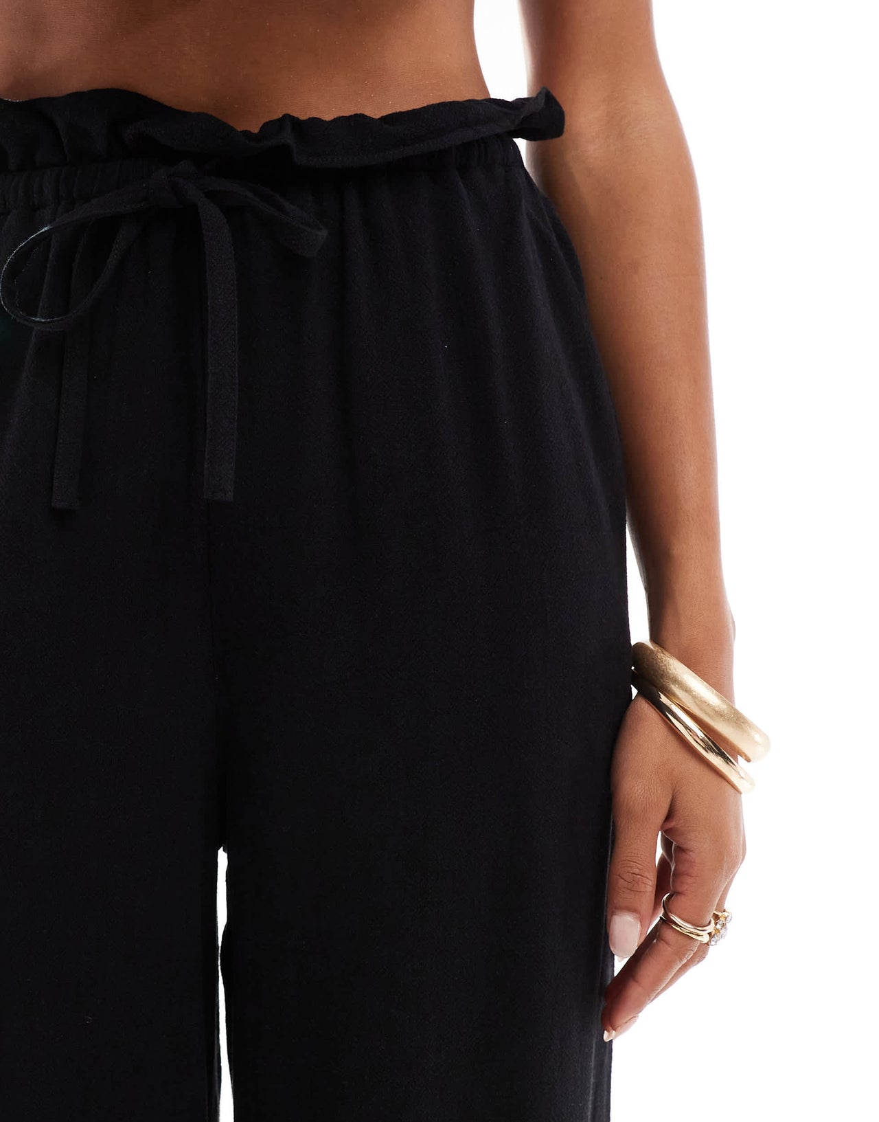 4th & Reckless beach linen blend drawstring waist trouser in black