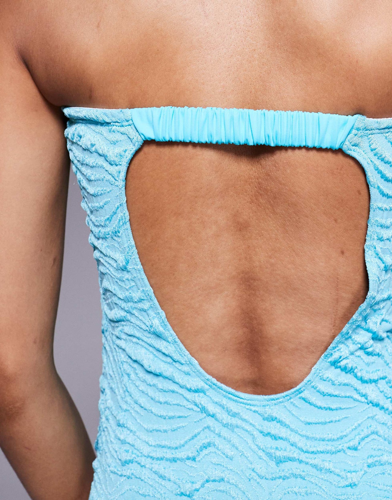 ASOS DESIGN Tall Maria textured bandeau swimsuit in turquoise