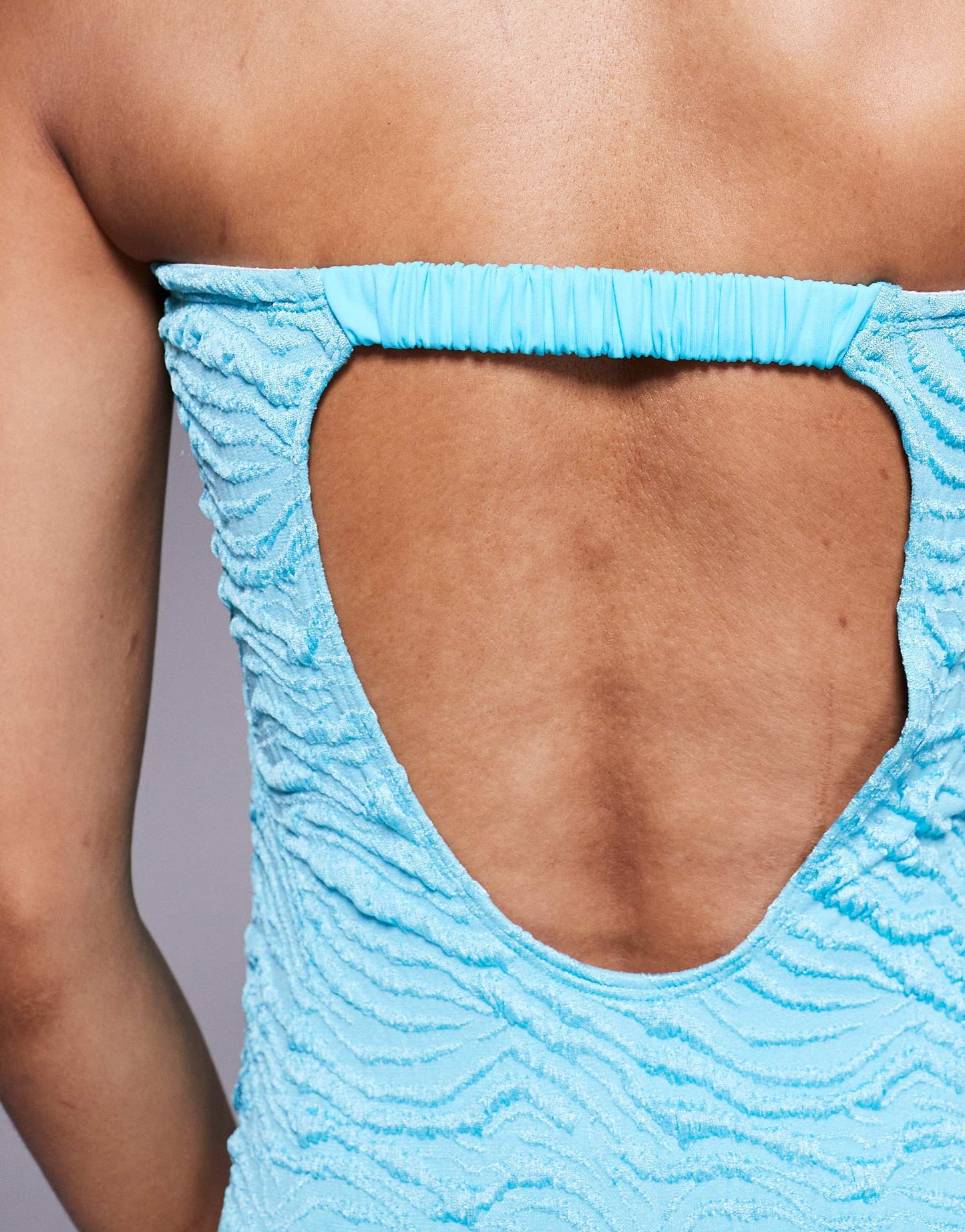 ASOS DESIGN Tall Maria textured bandeau swimsuit in turquoise