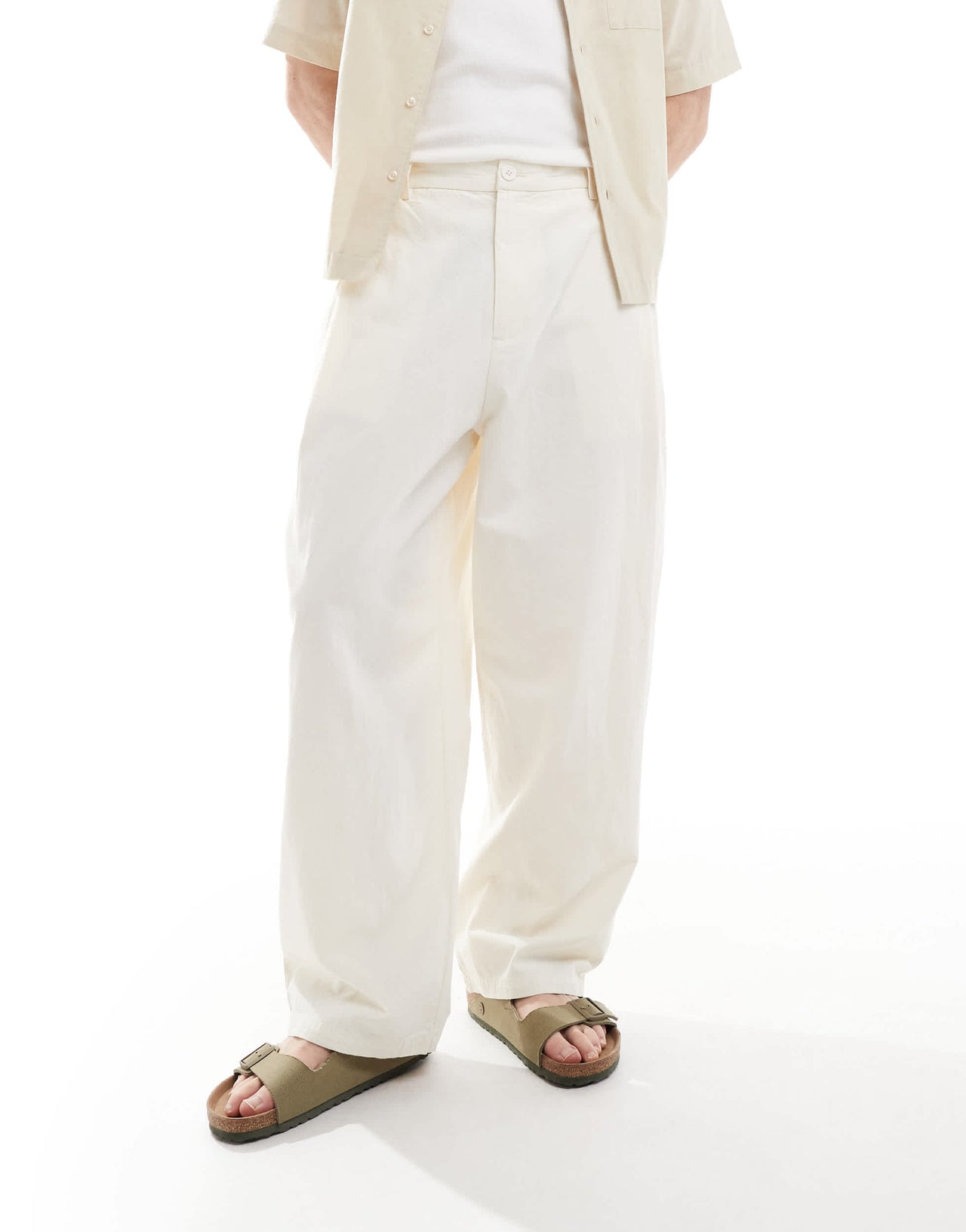 Pull&Bear crinkle textured trousers in ecru