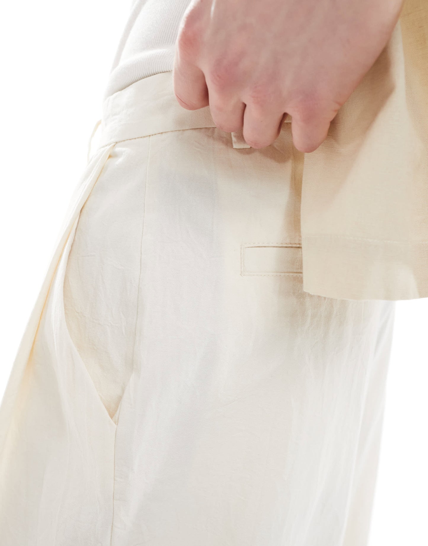 Pull&Bear crinkle textured trousers in ecru