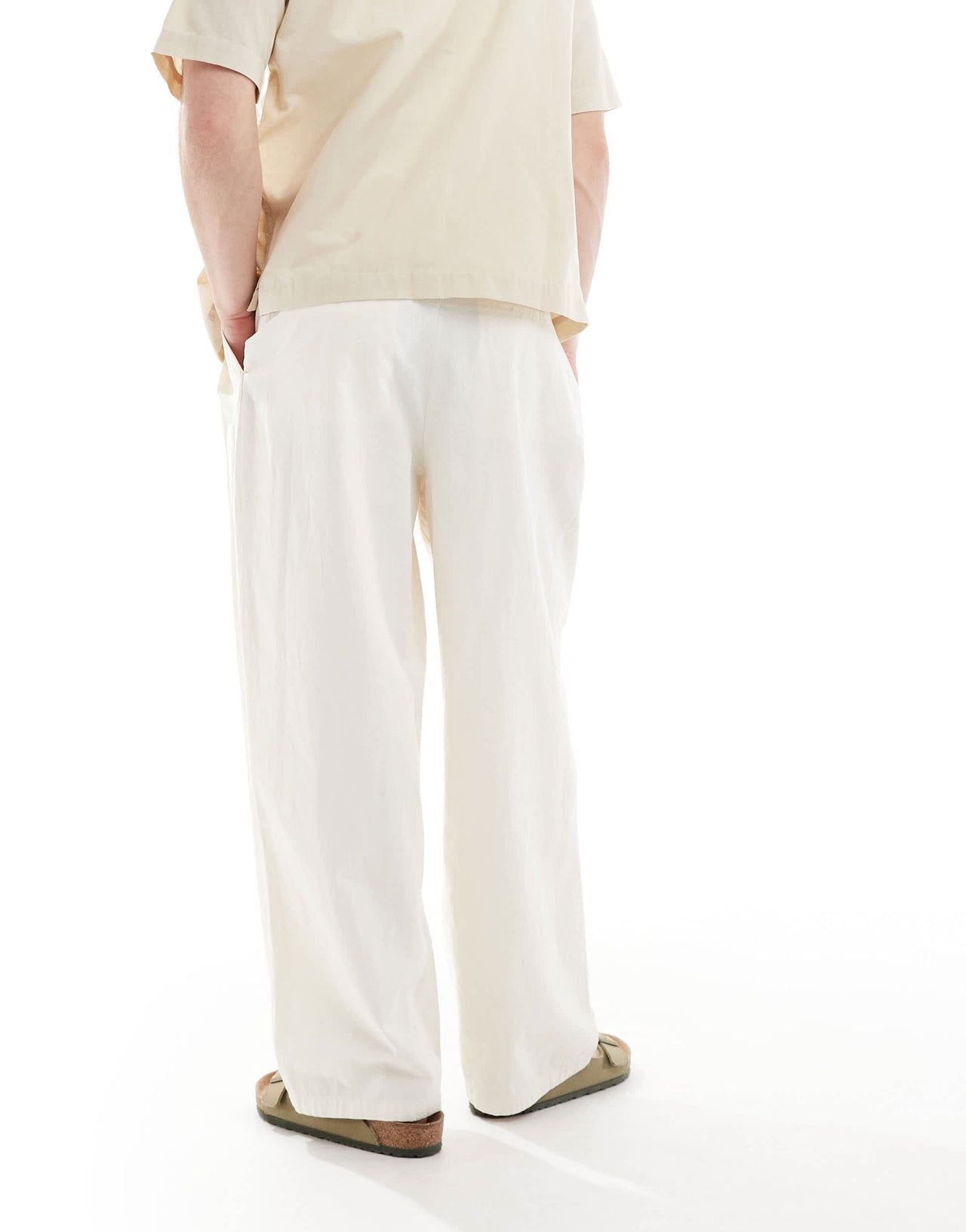 Pull&Bear crinkle textured trousers in ecru