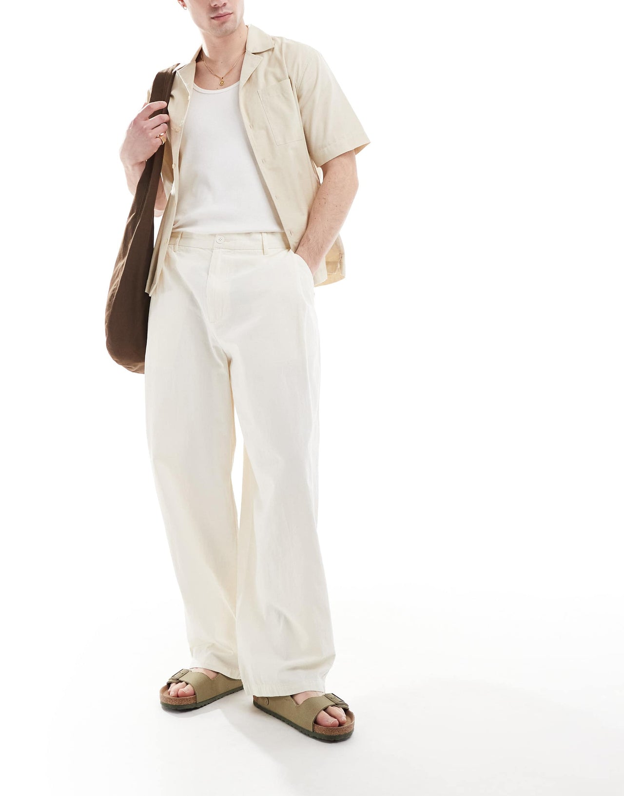 Pull&Bear crinkle textured trousers in ecru