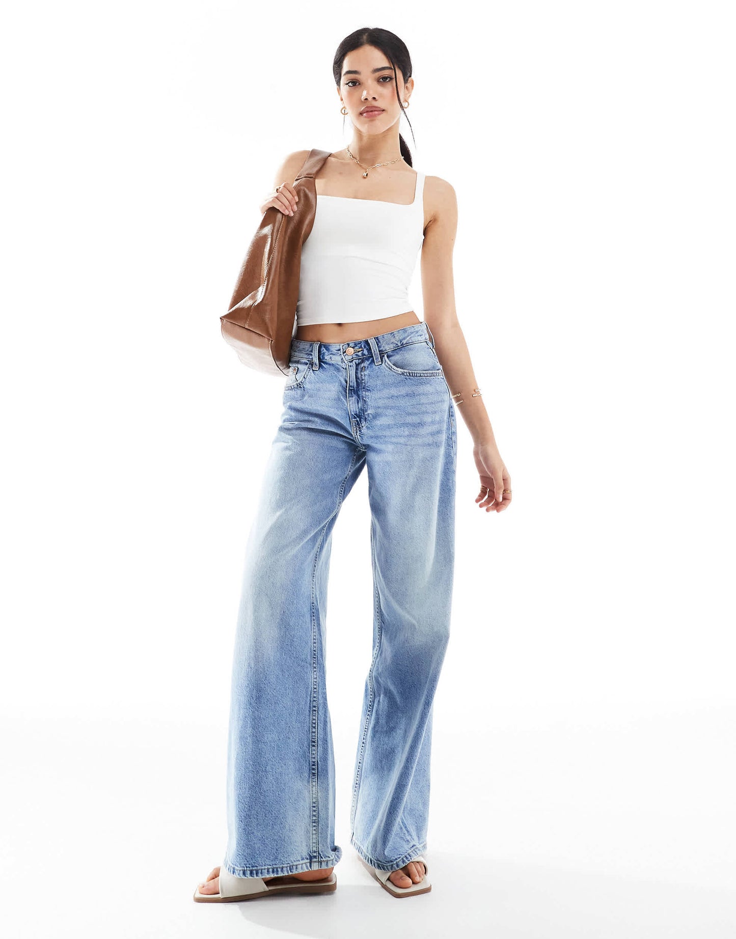Bershka shaping square neck cami in white