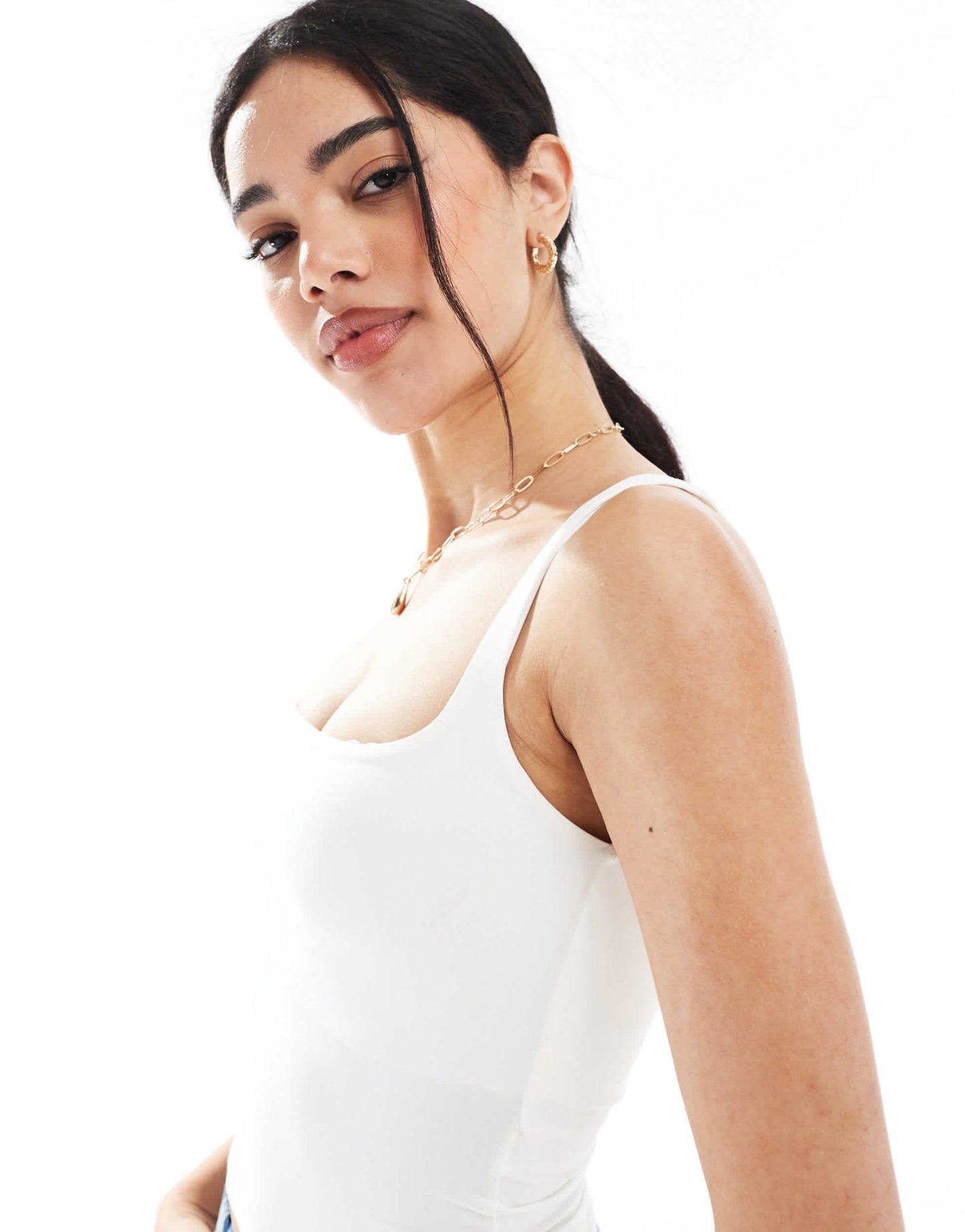 Bershka shaping square neck cami in white