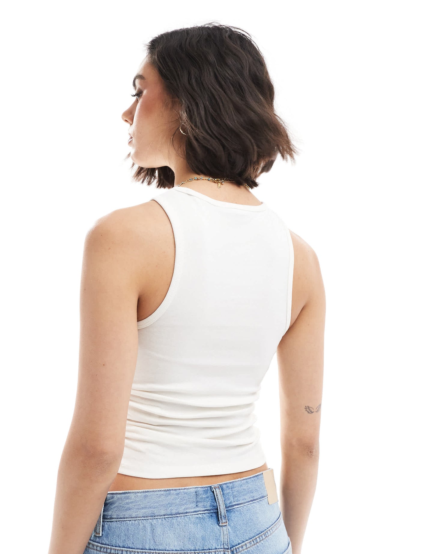 Bershka ruched side tank top in white