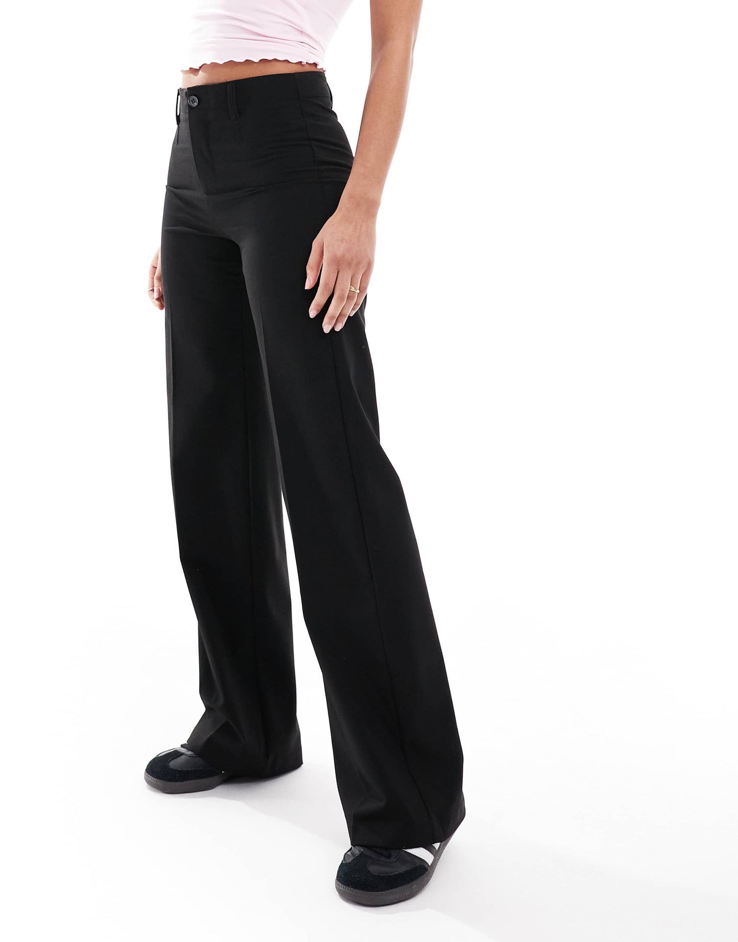 Bershka high waisted wide leg tailored trouser in black