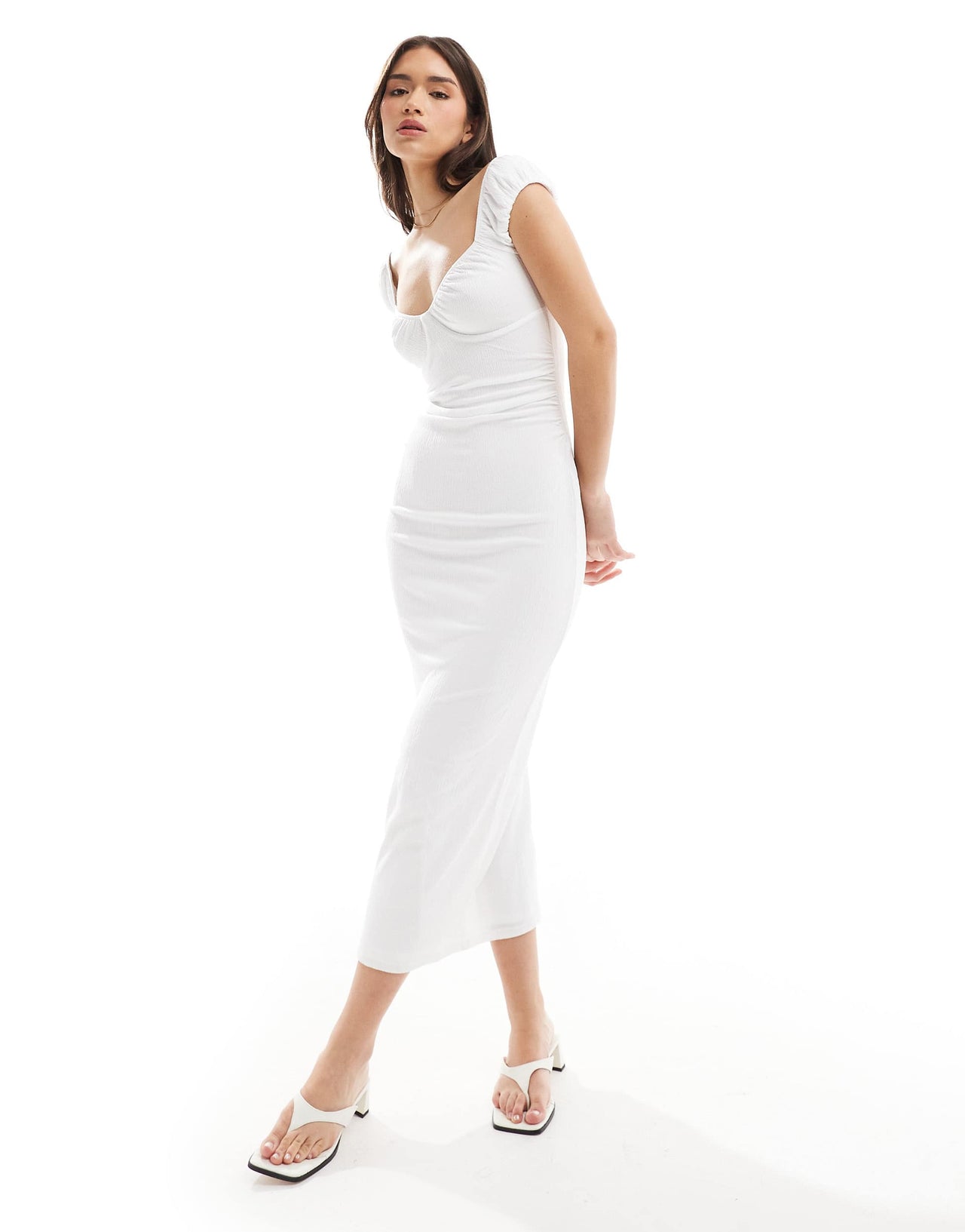 Bershka milkmaid maxi dress in ecru