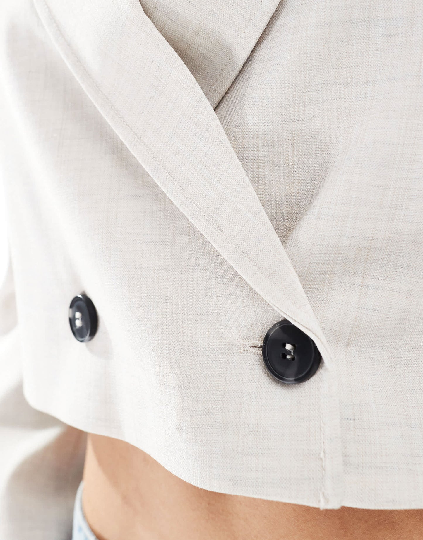 Bershka double button cropped blazer in ecru