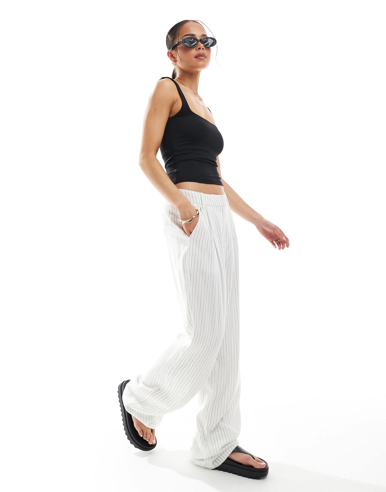 Bershka shaping square neck cami in black