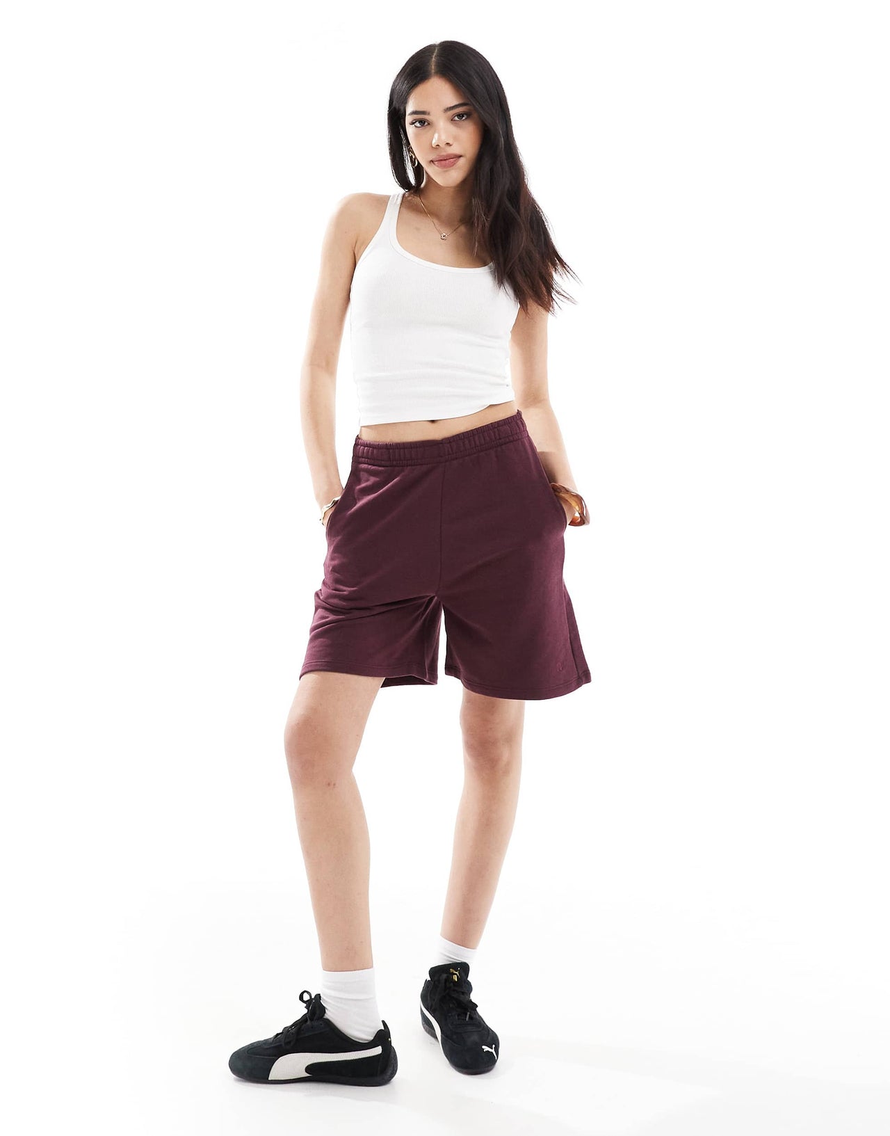 Bershka scoop neck ribbed tank top in white