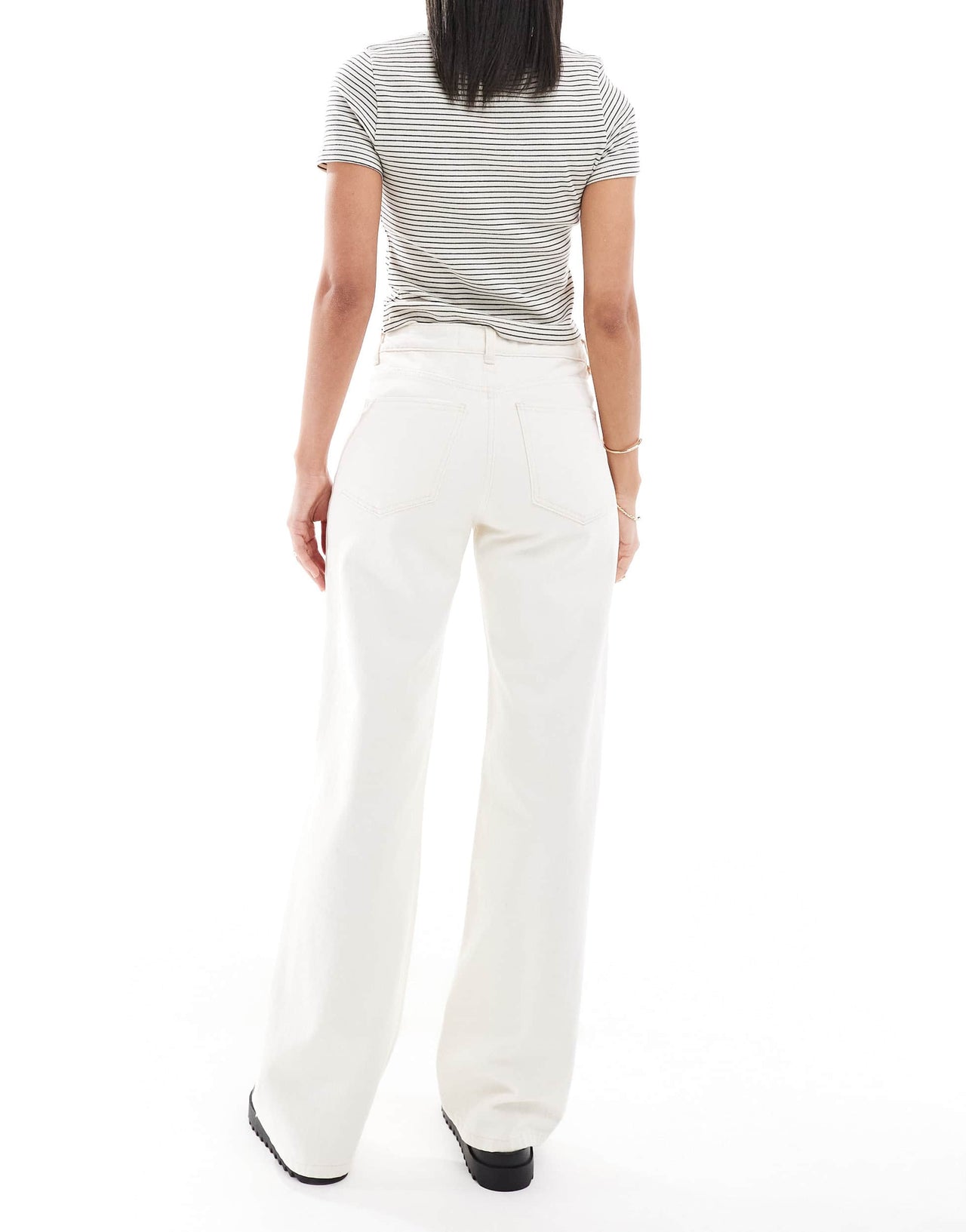 Bershka straight wide leg jeans in white