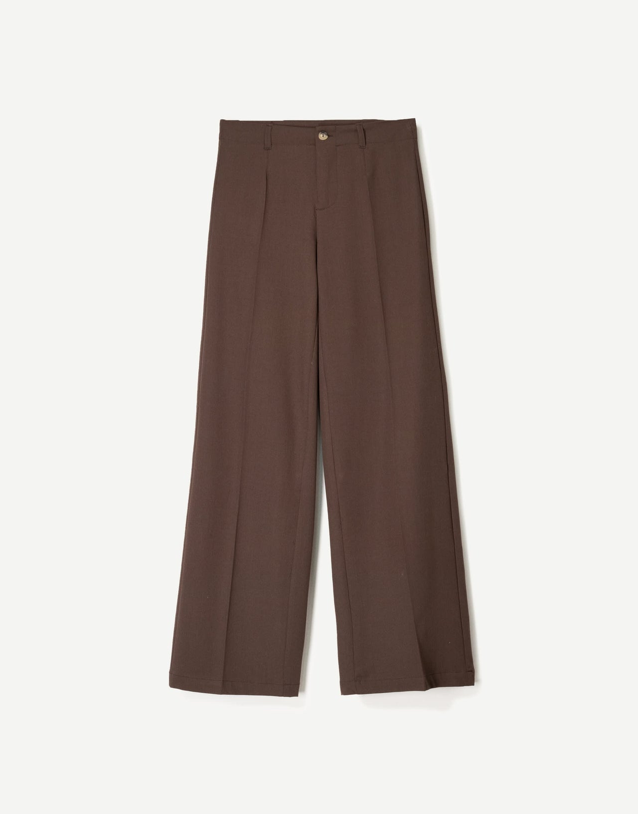 Bershka Petite wide leg tailored trousers in brown