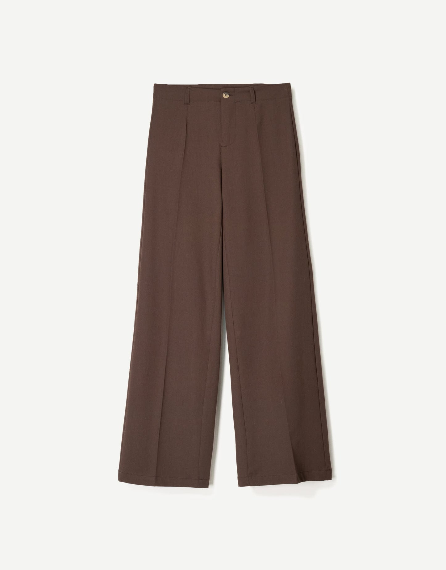 Bershka Petite wide leg tailored trousers in brown