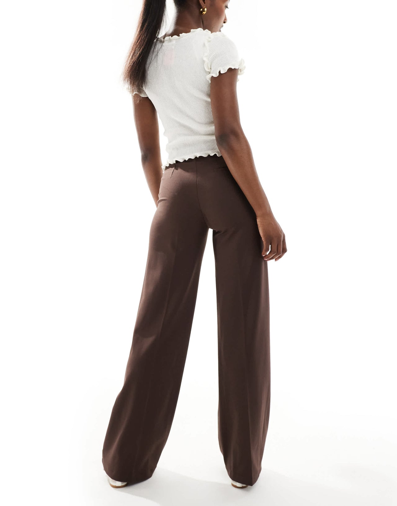Bershka high waisted wide leg tailored trousers in brown