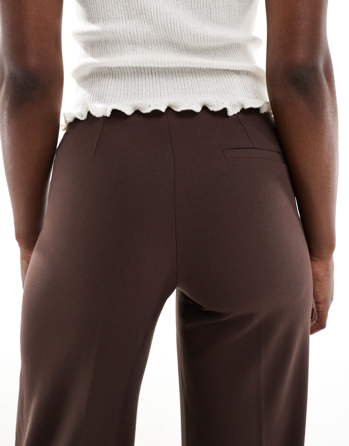 Bershka high waisted wide leg tailored trousers in brown