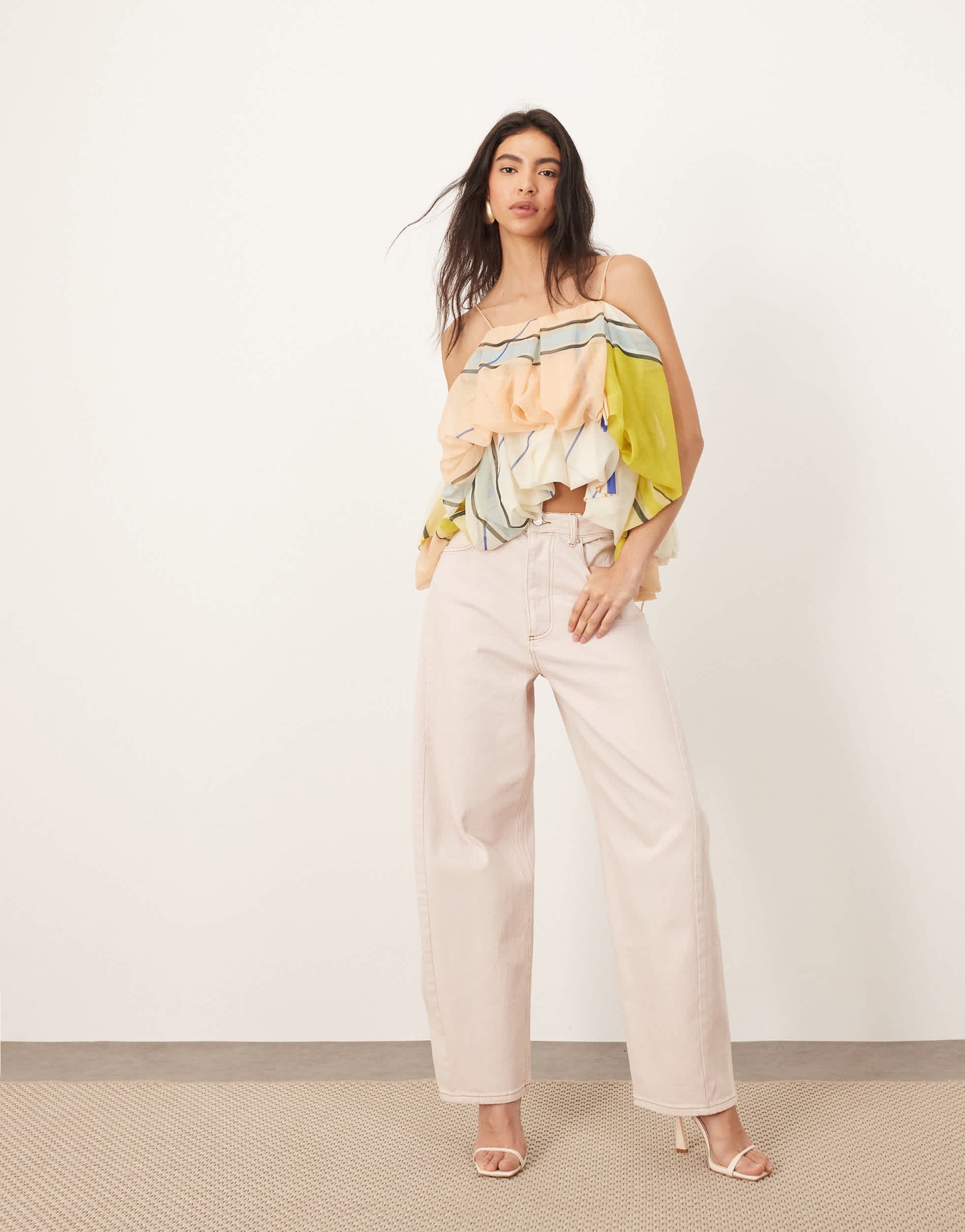 ARRANGE strappy puff volume top in check print