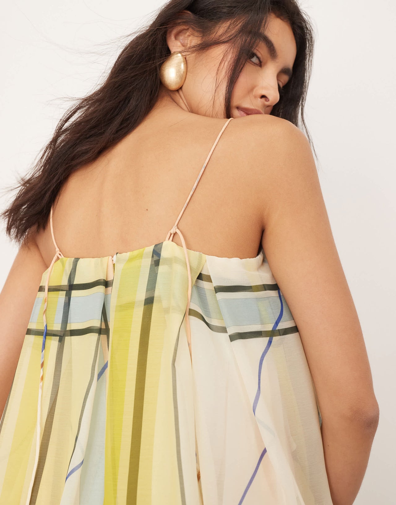 ARRANGE strappy puff volume top in check print
