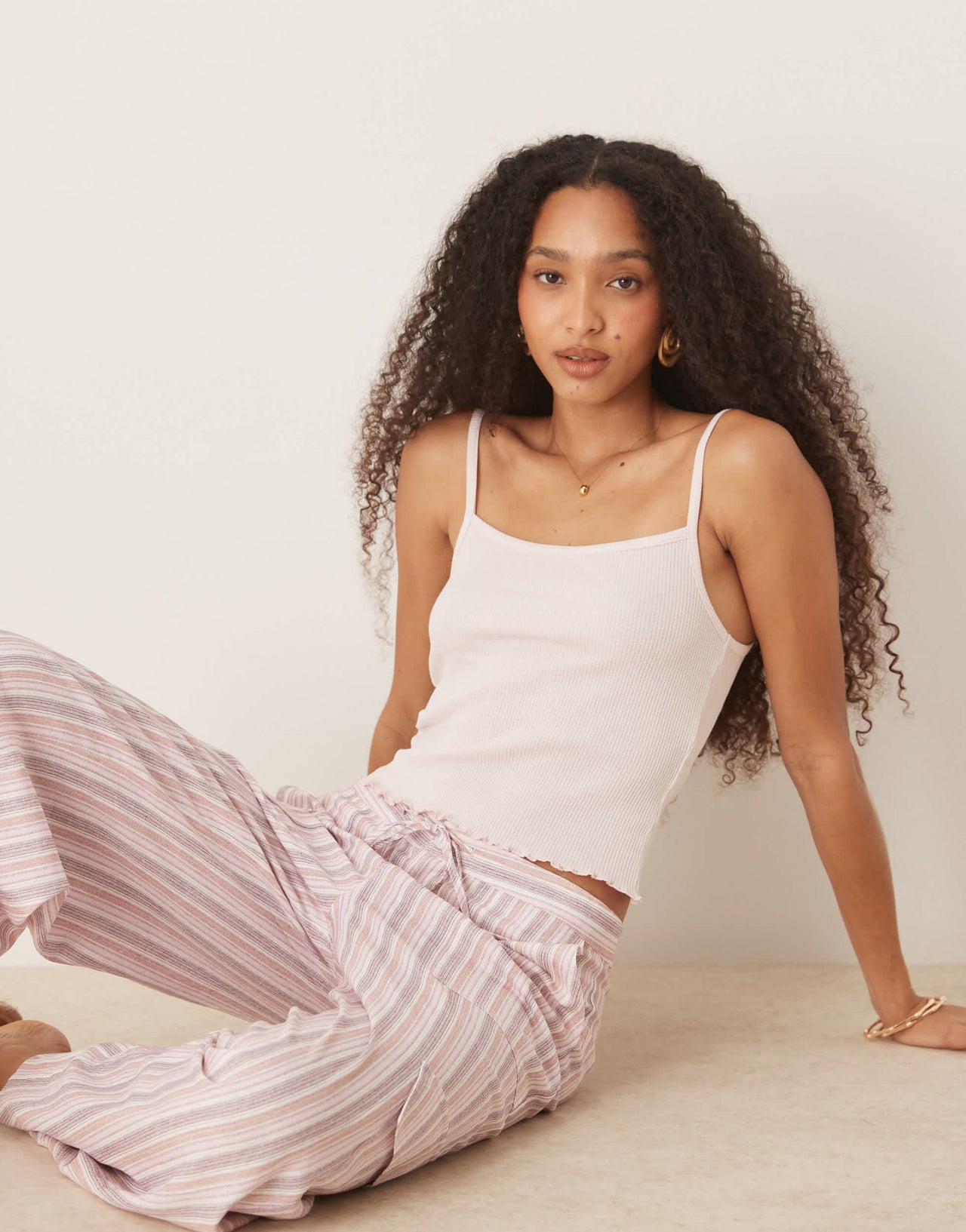 ASOS DESIGN waffle lettuce edge cami vest in light pink