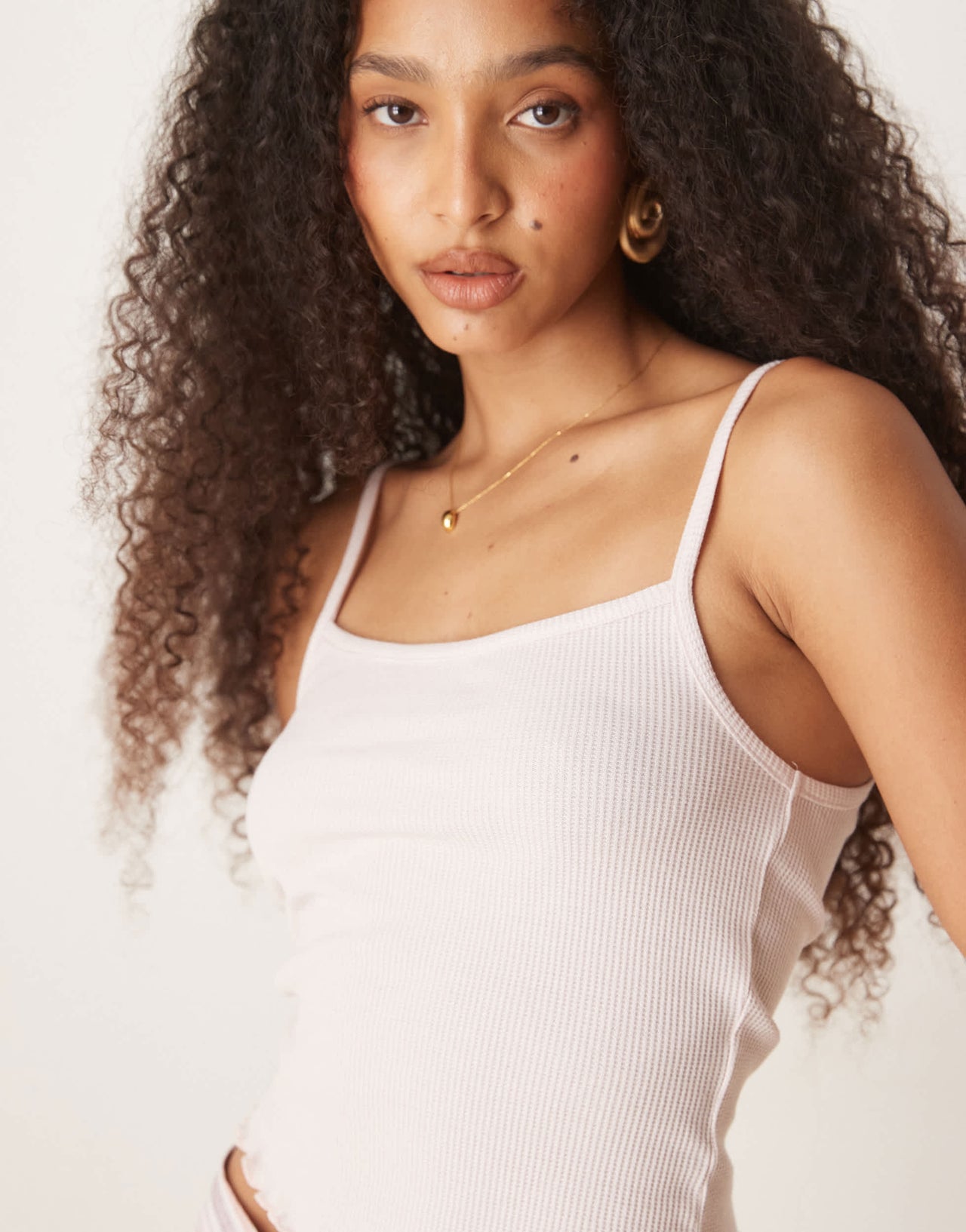 ASOS DESIGN waffle lettuce edge cami vest in light pink