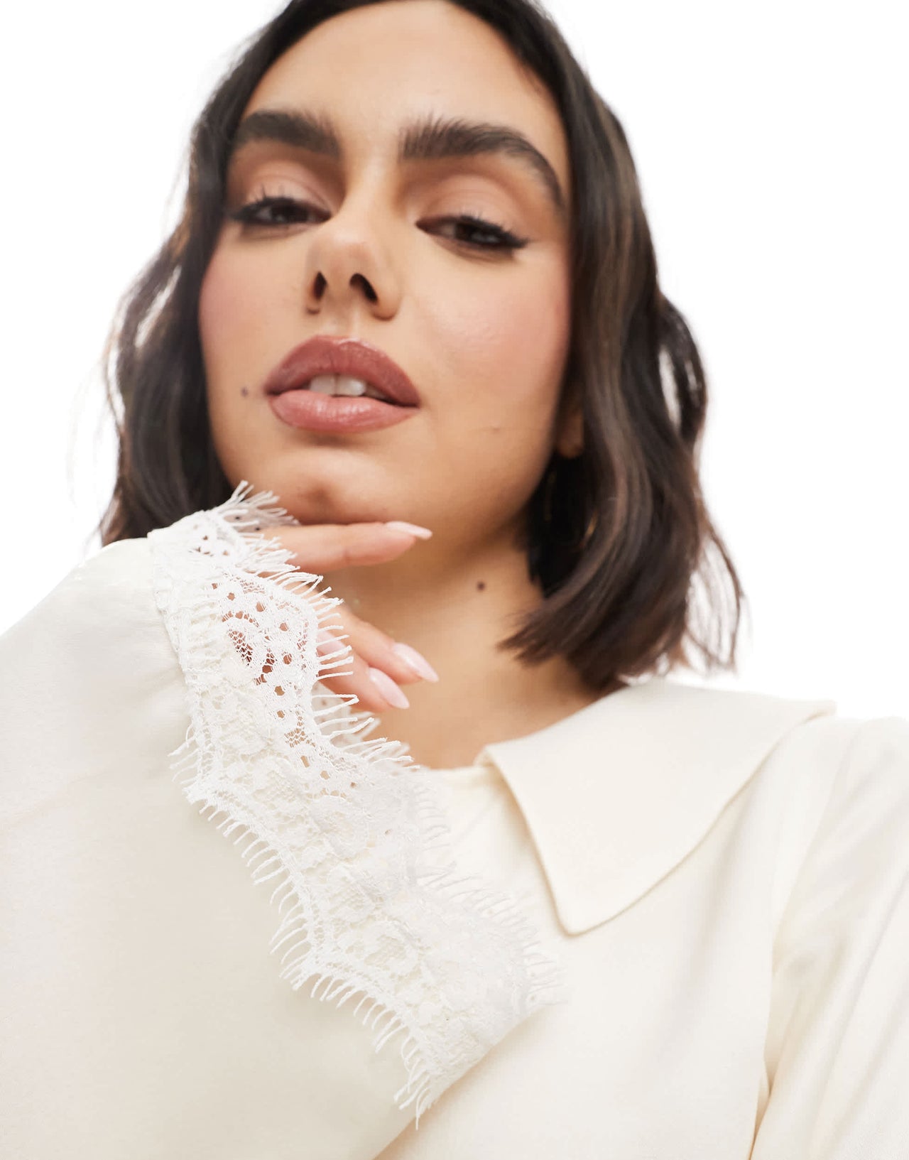 Miss Selfridge satin collar blouse co-ord in ecru