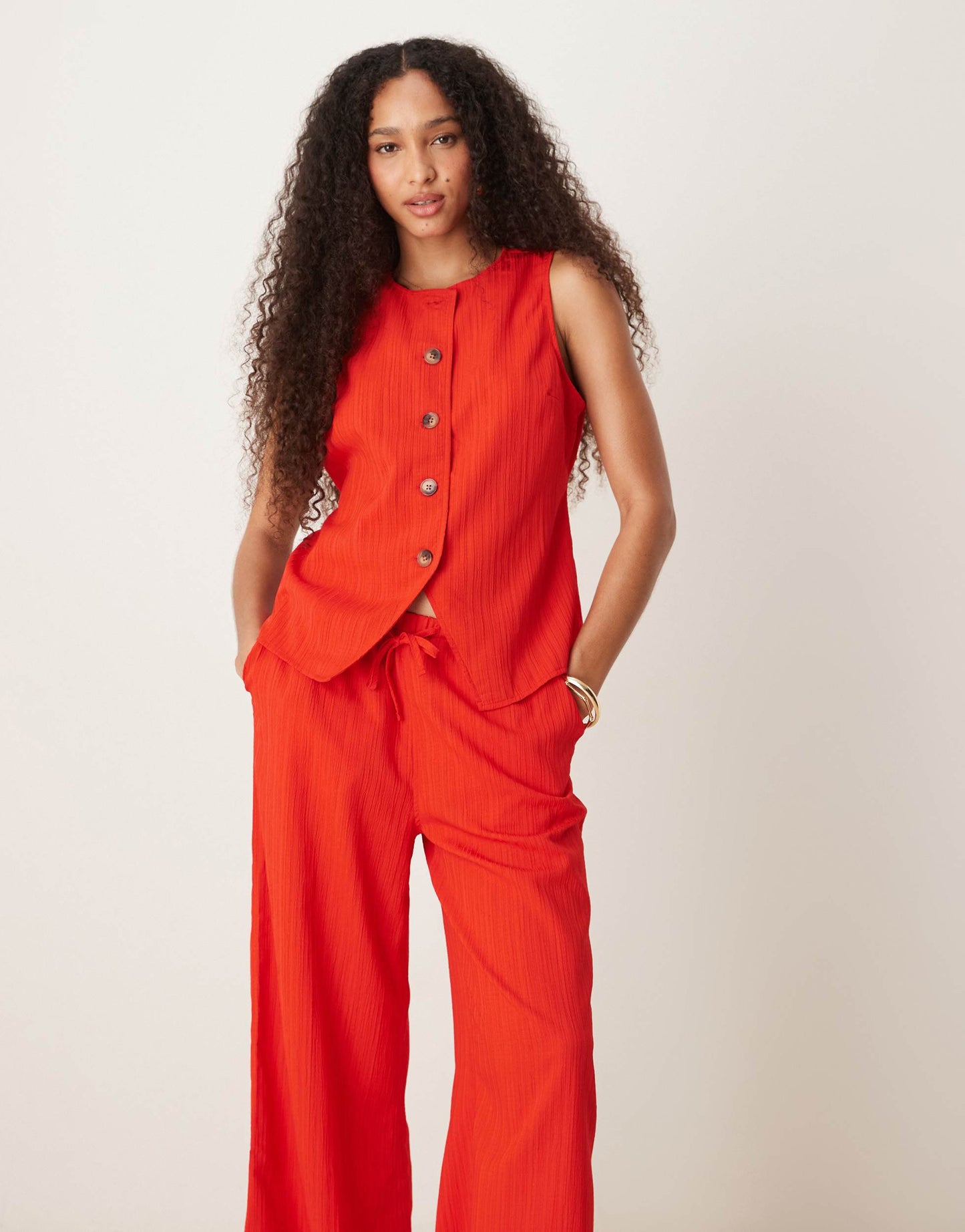 ASOS DESIGN crinkle top co-ord in rust