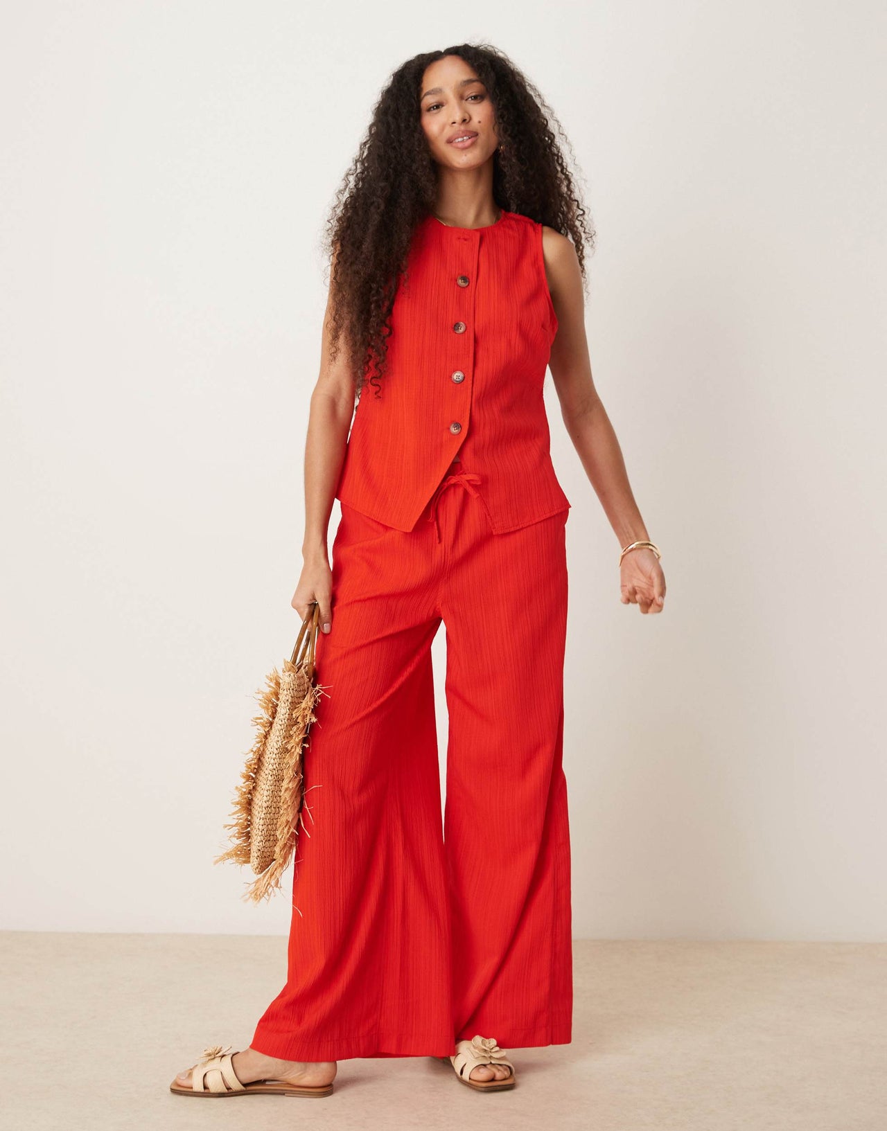 ASOS DESIGN crinkle top co-ord in rust