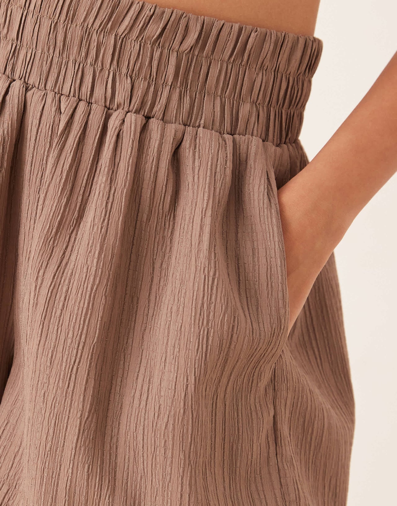 ASOS DESIGN crinkle pull on shorts co-ord in taupe
