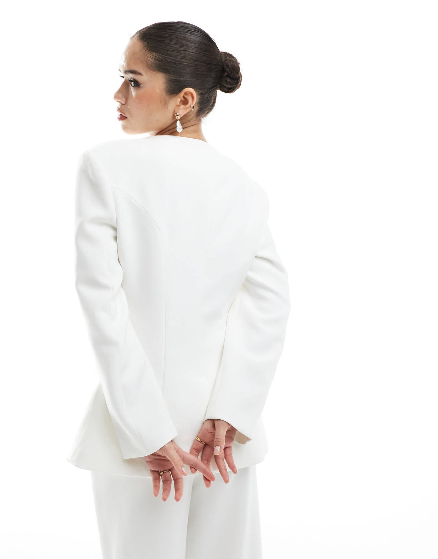 Six Stories Bridal collarless tailored blazer co-ord in ivory