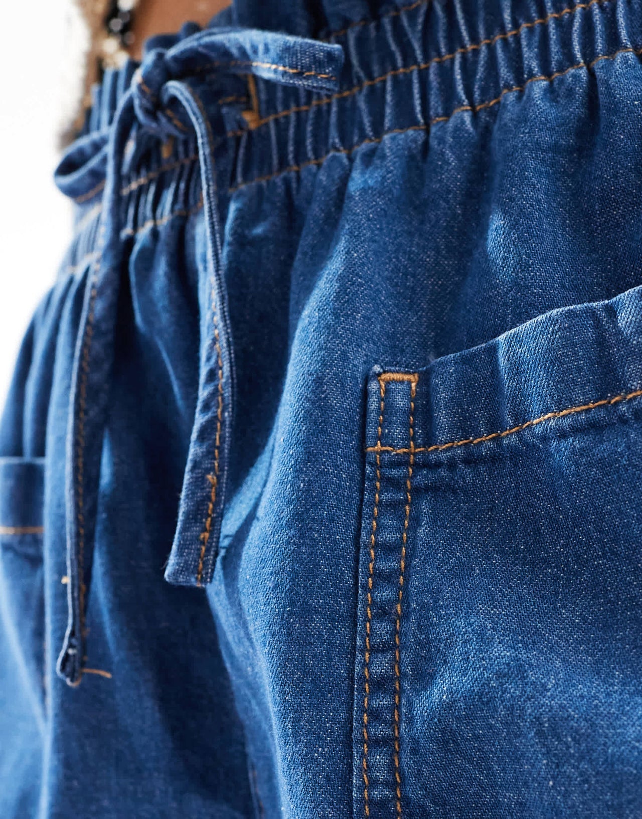 ASOS DESIGN denim pull on shorts in mid blue